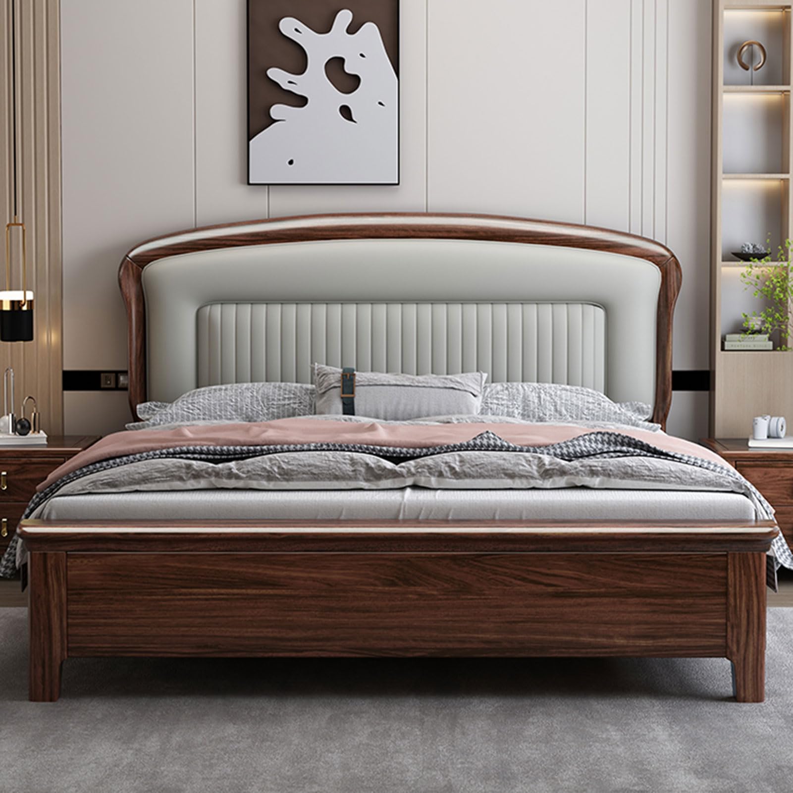 Modern King Size Upholstered Platform Bed Frame with Storage Headboard and Lift Up Storage Strong Wooden Slat Support