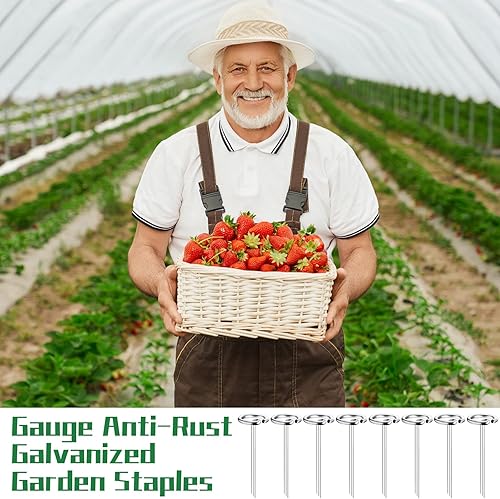 Miniatura 7 de Therwen 100 pines circulares para paisaje, grapas de jardín a granel, estacas galvanizadas, resistentes, pasadores de paisaje para paisajismo y