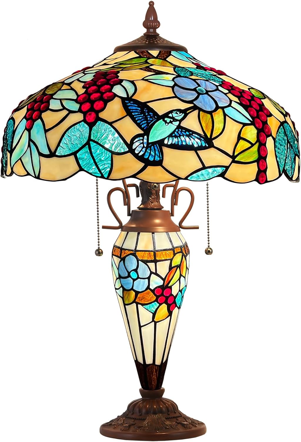 Capulina Tiffany Lamp Stained Glass Table Lamp with Nightlight 3-Light 16X16X25 Inches Mother-Daughter Vase Grape Tiffany Style Desk Lamp for Home Office Living Room Bedroom