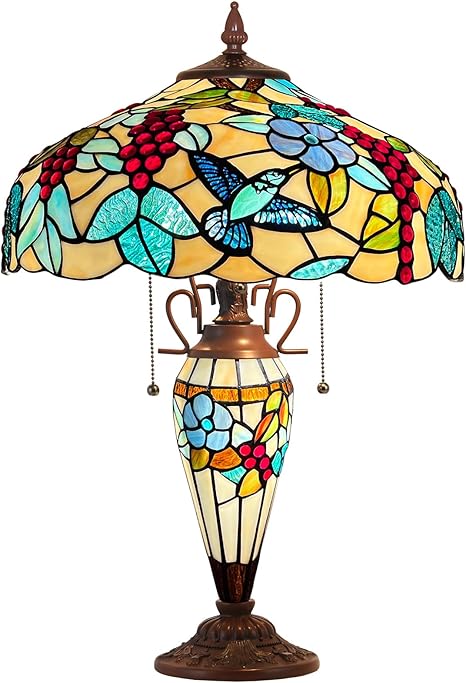 Capulina Capulina Tiffany Lamp Stained Glass Table Lamp with Nightlight 3-Light 16X16X25 Inches Mother-Daughter Vase Grape Tiffany Style Desk Lamp for Home Office Living Room Bedroom photo 2