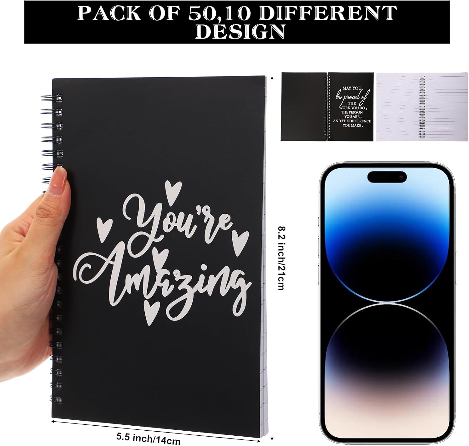 Yeaqee Valentines Thank You Gifts Bulk, Employee Appreciation Gifts, Inspirational Spiral Notebook/journal for Office Coworker Teacher Volunteer Present(Classic,50 Pcs) - Image 3