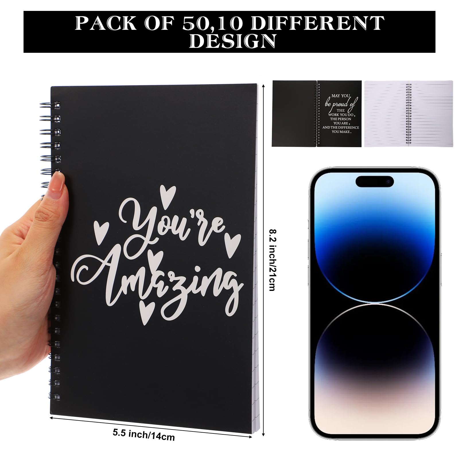 Yeaqee Diario di apprezzamento per i dipendenti, diario a spirale ispiratore, regalo di ringraziamento per colleghi d'ufficio, insegnanti, infermieri, volontari (classico, 50 pezzi)