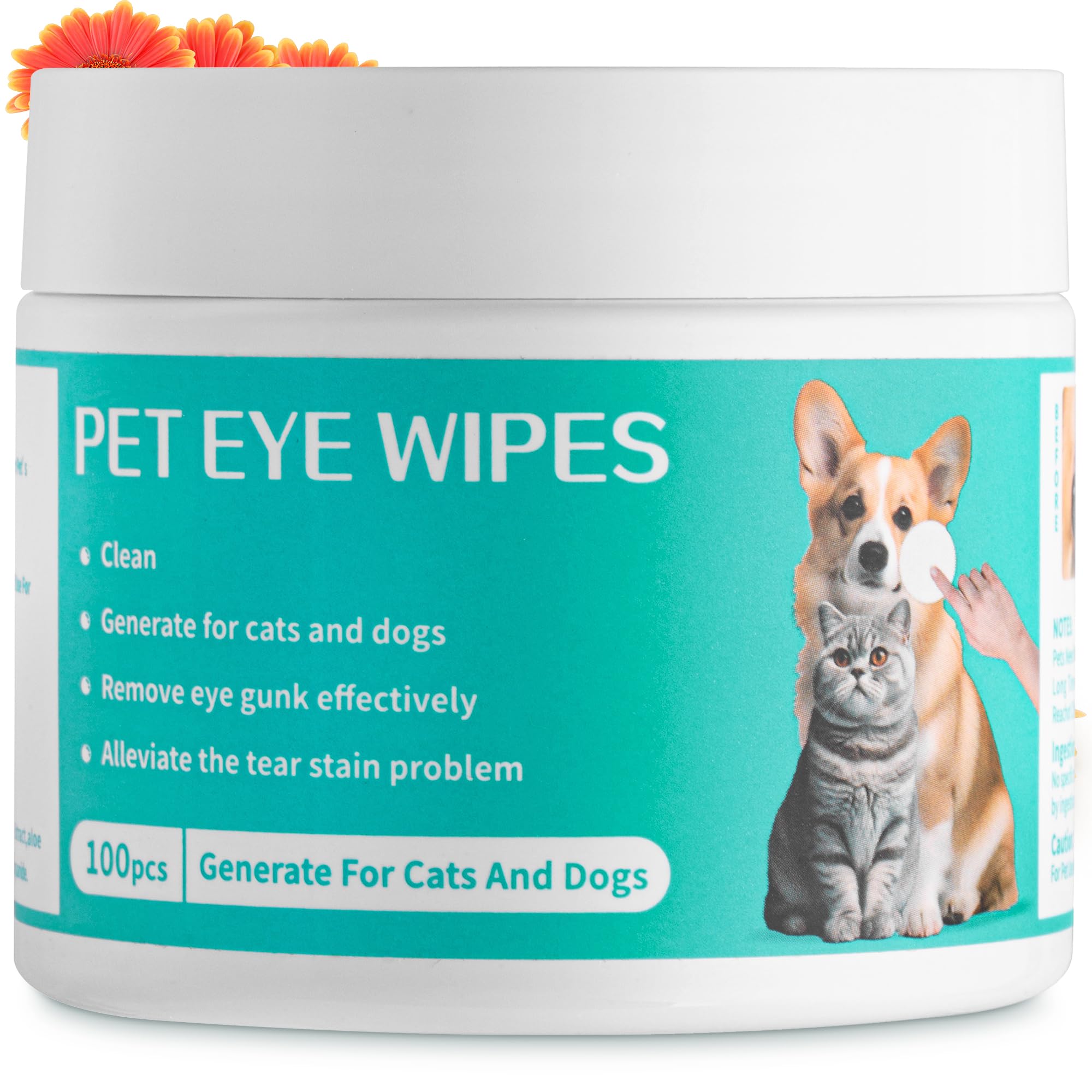 Premium Eye Wipes for Dogs & Cats, 100 Pcs, Pet Eyes Cleaning Pads to Remove Tear Stains, Crust & Discharge