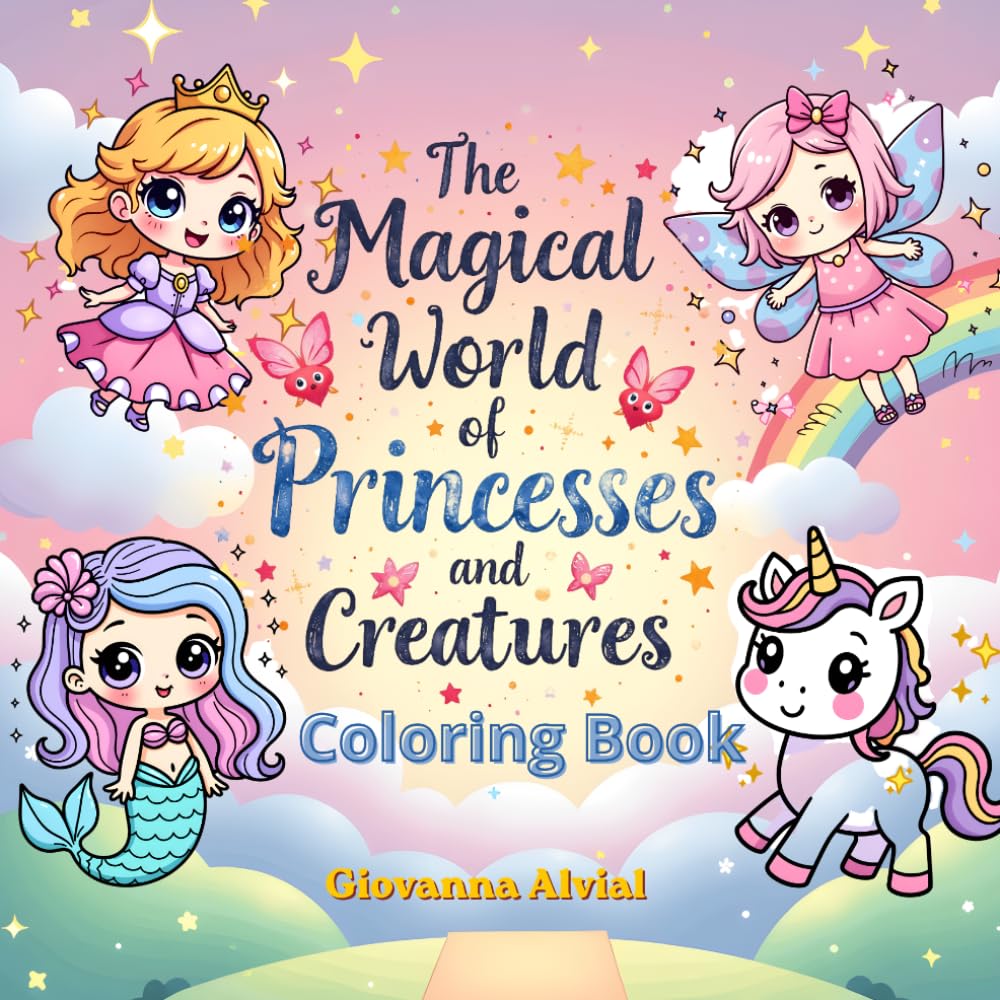 The Magical World of Princesses and Creatures: A Fun Coloring Adventure for Kids Ages 4–8 with Mermaids, Princesses, Unicorns, and Fairies