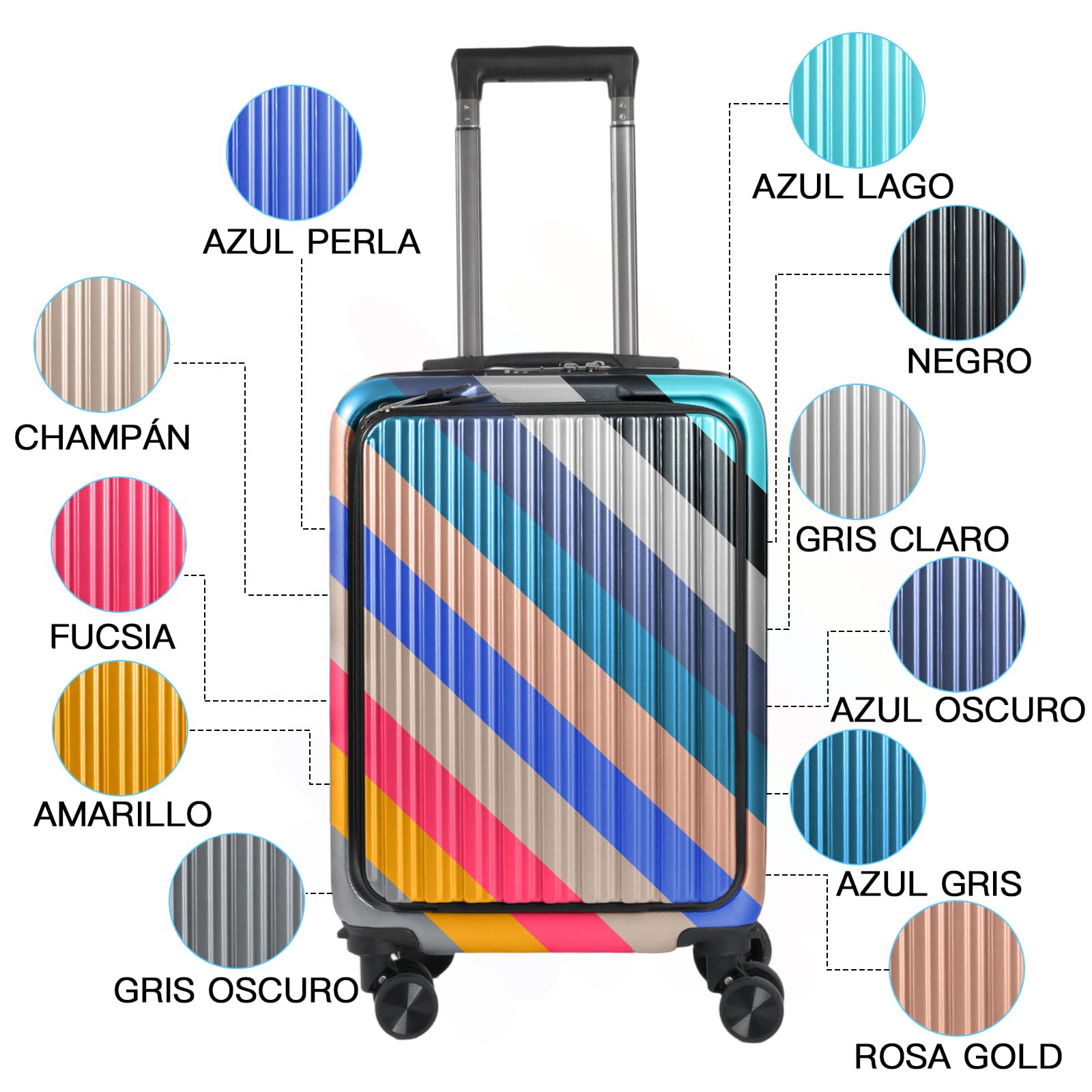 Maleta de Cabina 52x35x20cm,ABS Material Trolley Rígida Expandible, con Ruedas giratorias Desmontables,Cerradura combinación,Ideal como Equipaje de Mano para Iberia, Vueling o Easyjet