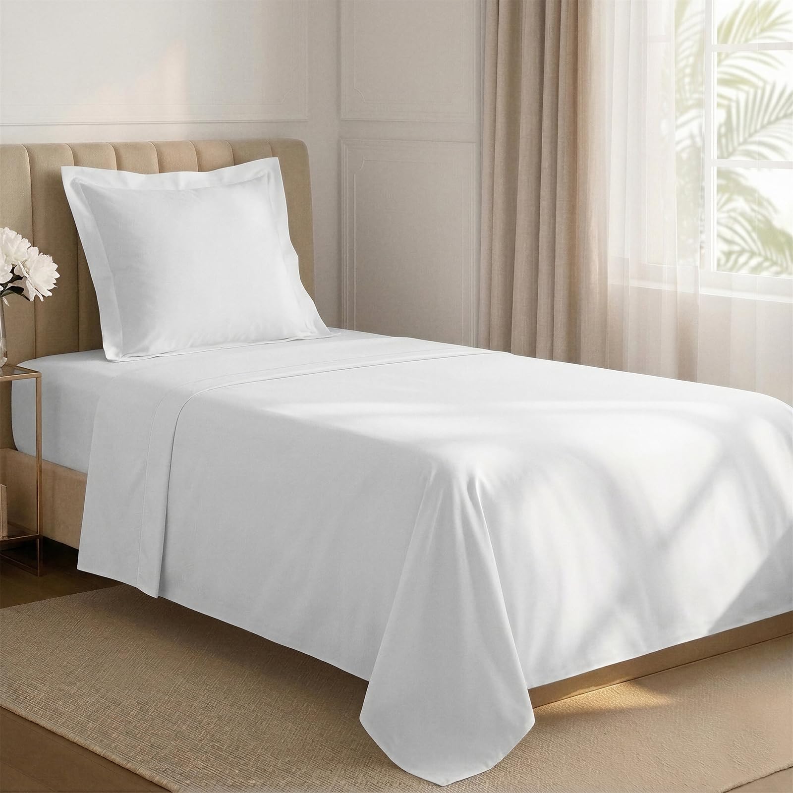 Parure de lit 90x200 cm blanc en satin de coton pour des nuits douces et sereines