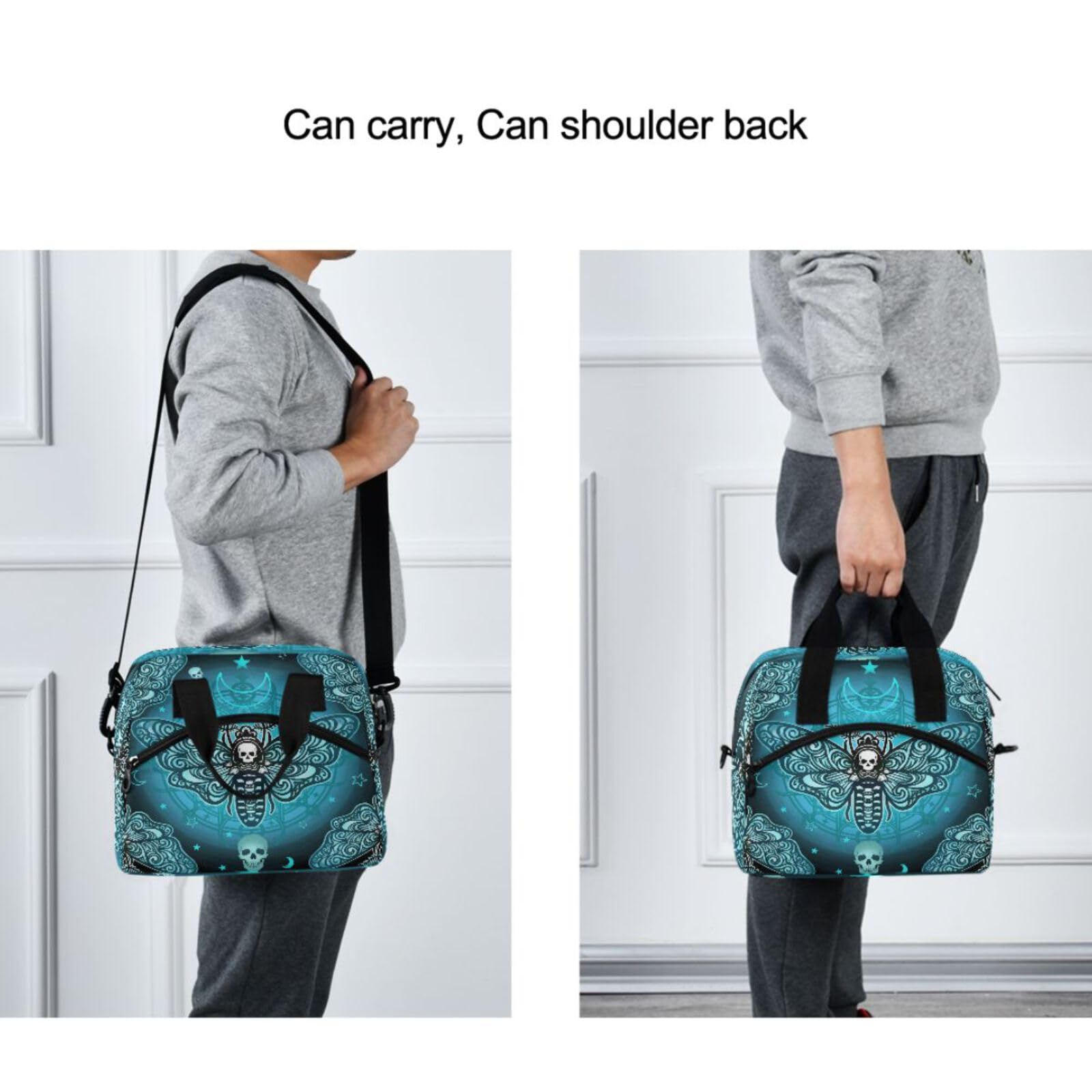 MNSRUU Sac à déjeuner isotherme réutilisable avec bandoulière réglable Motif papillon Crâne Mysticisme