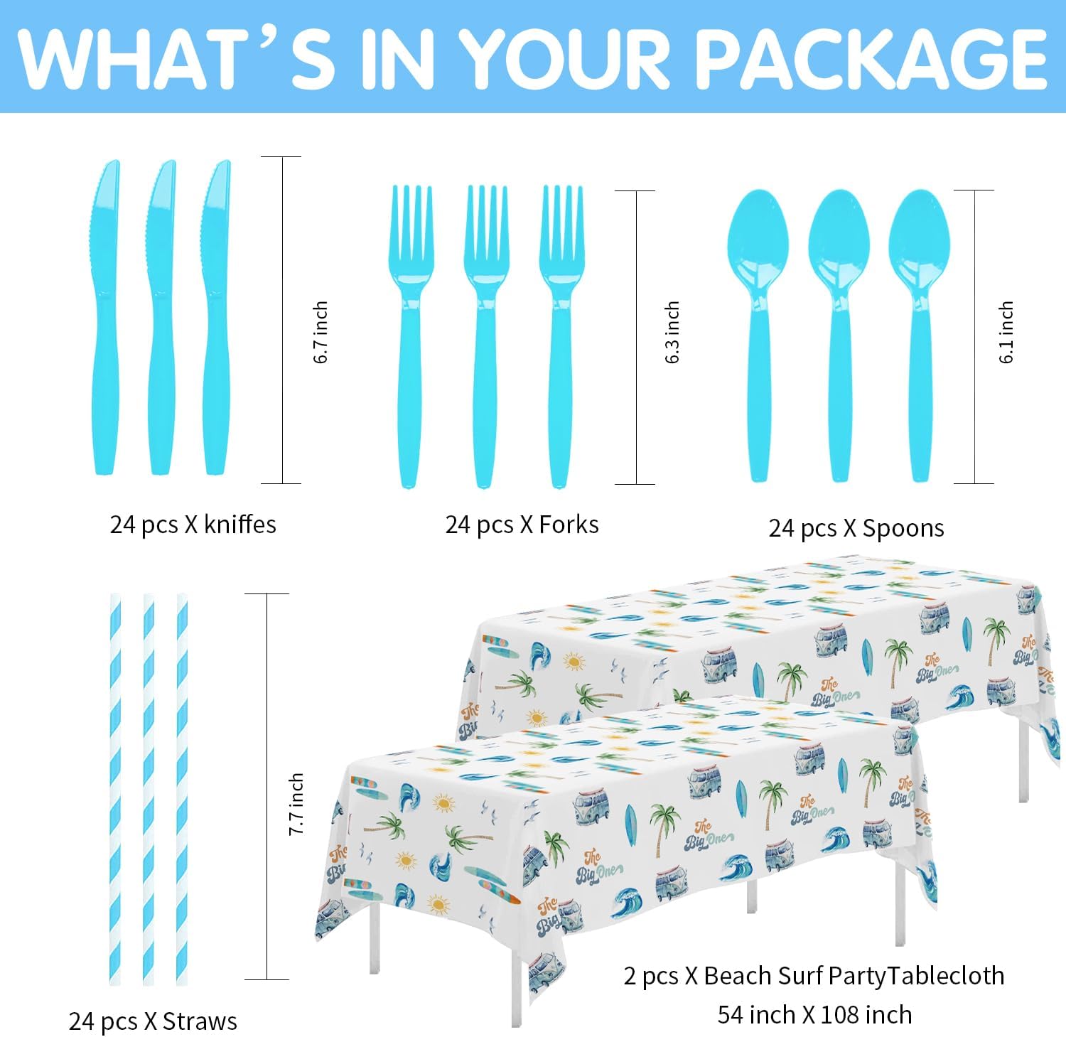 Surf First Birthday Party Supplies Boy - Surfing The Big One Birthday Decorations Tableware, Plate, Cup, Napkin, Cutlery, Tablecloth, Summer Beach Surf Party Decor | Serve 24