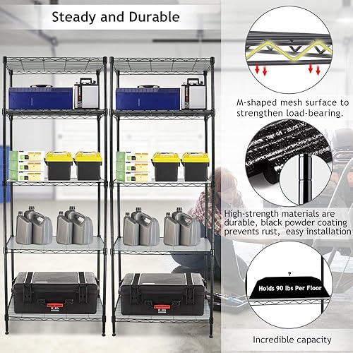 Miniatura 9 de Estantería de alambre de 5 niveles NSF de altura ajustable de acero utilitario de grado comercial con forro de estante estante de metal resistente