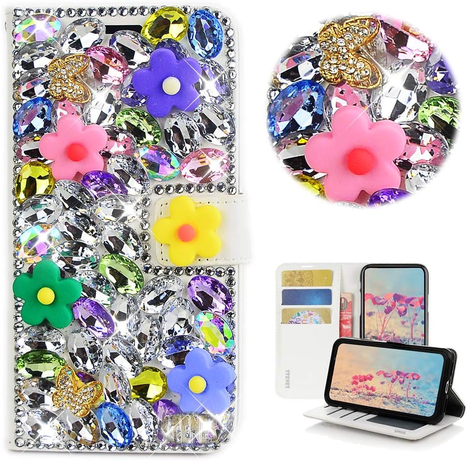 STENES Bling Wallet Phone Case Compatible with Samsung Galaxy A71 - Stylish - 3D Handmade Musoc Flowers Night Owl Glitter Magnetic Wallet Magnetic Wallet Stand Leather Cover Case - Red