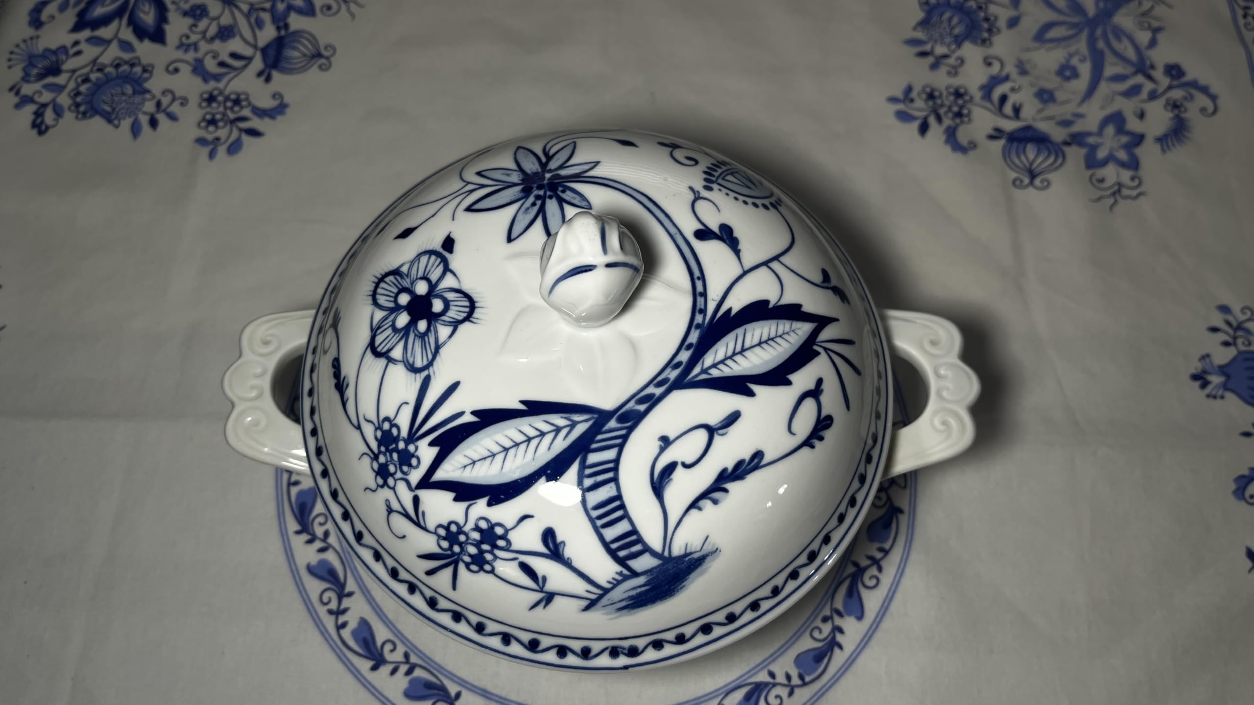Kahla Terrine en porcelaine avec couvercle Motif oignon 18 cm x 9,5 cm Passe au lave-vaisselle