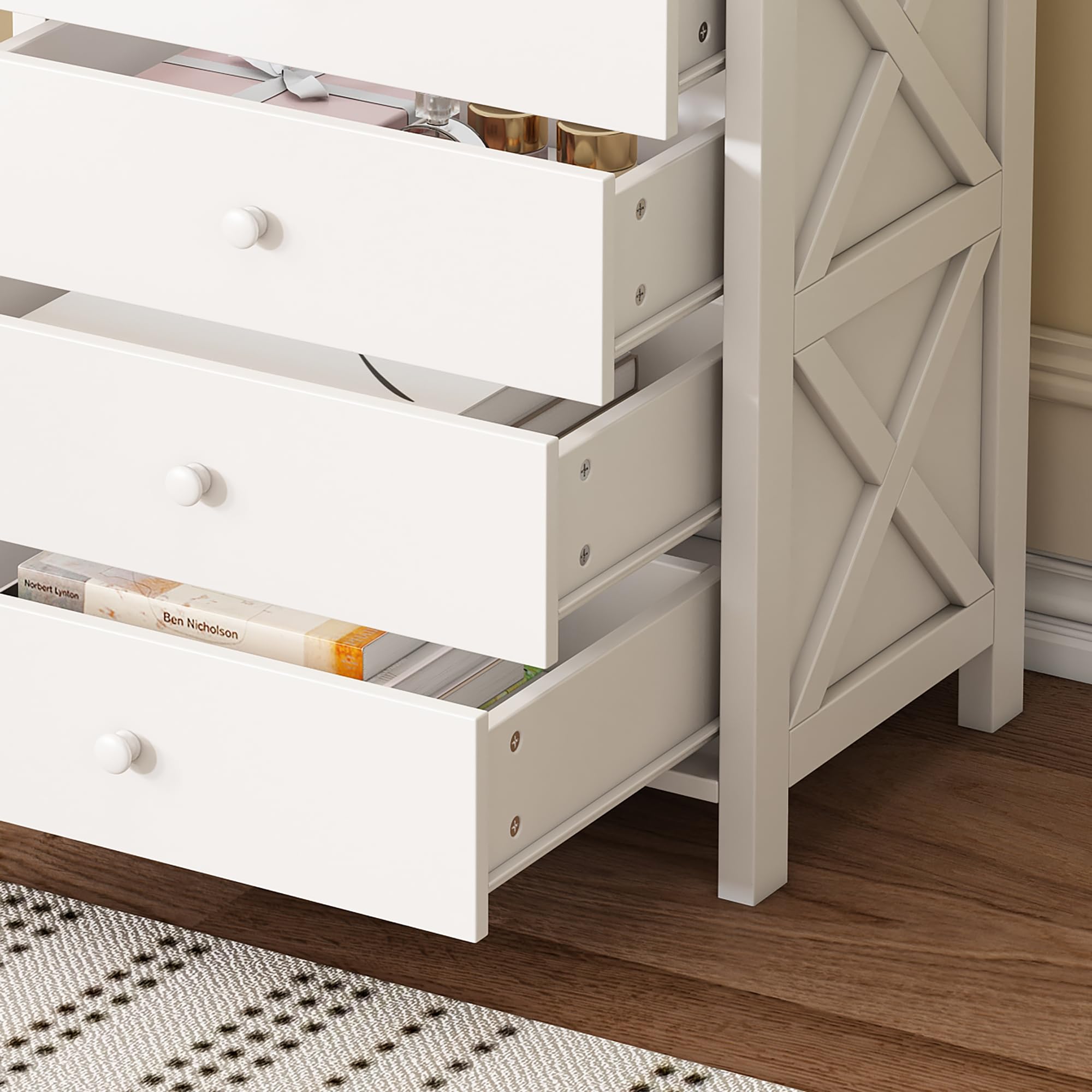 Set completo per camera da letto, letto in legno+comodino+cassettiera, 140 x 200 cm, letto matrimoniale con funzione di conservazione, comodino con 2 cassetti e uno scomparto, MDF, bianco (letto in