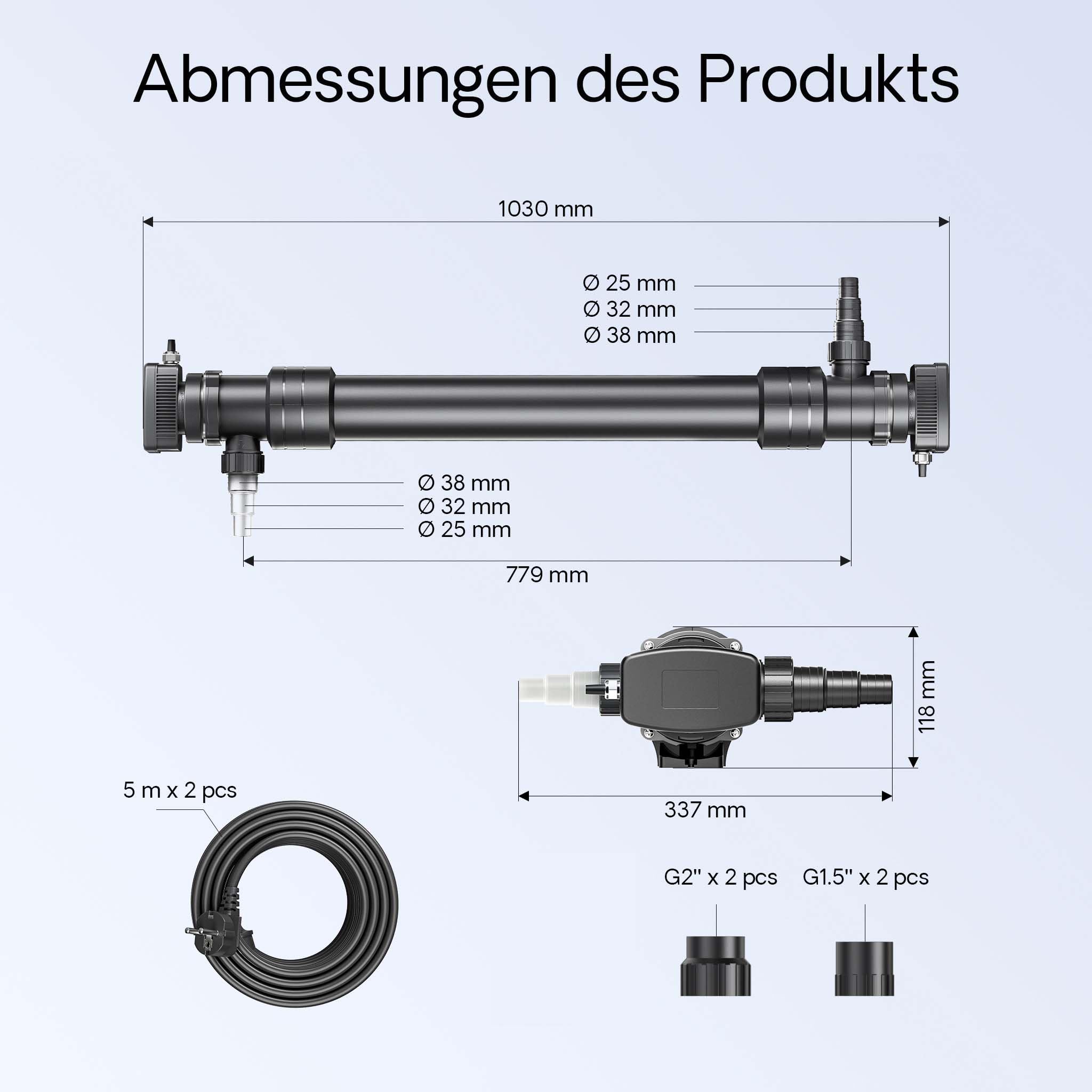 SunSun Kit complet: CBF-550 Filtre de bassin jusqu'à 60000 L Biologique, CUV-672 lampe uv UVC Clarificateur avec 72 Watt Puissance UV-C