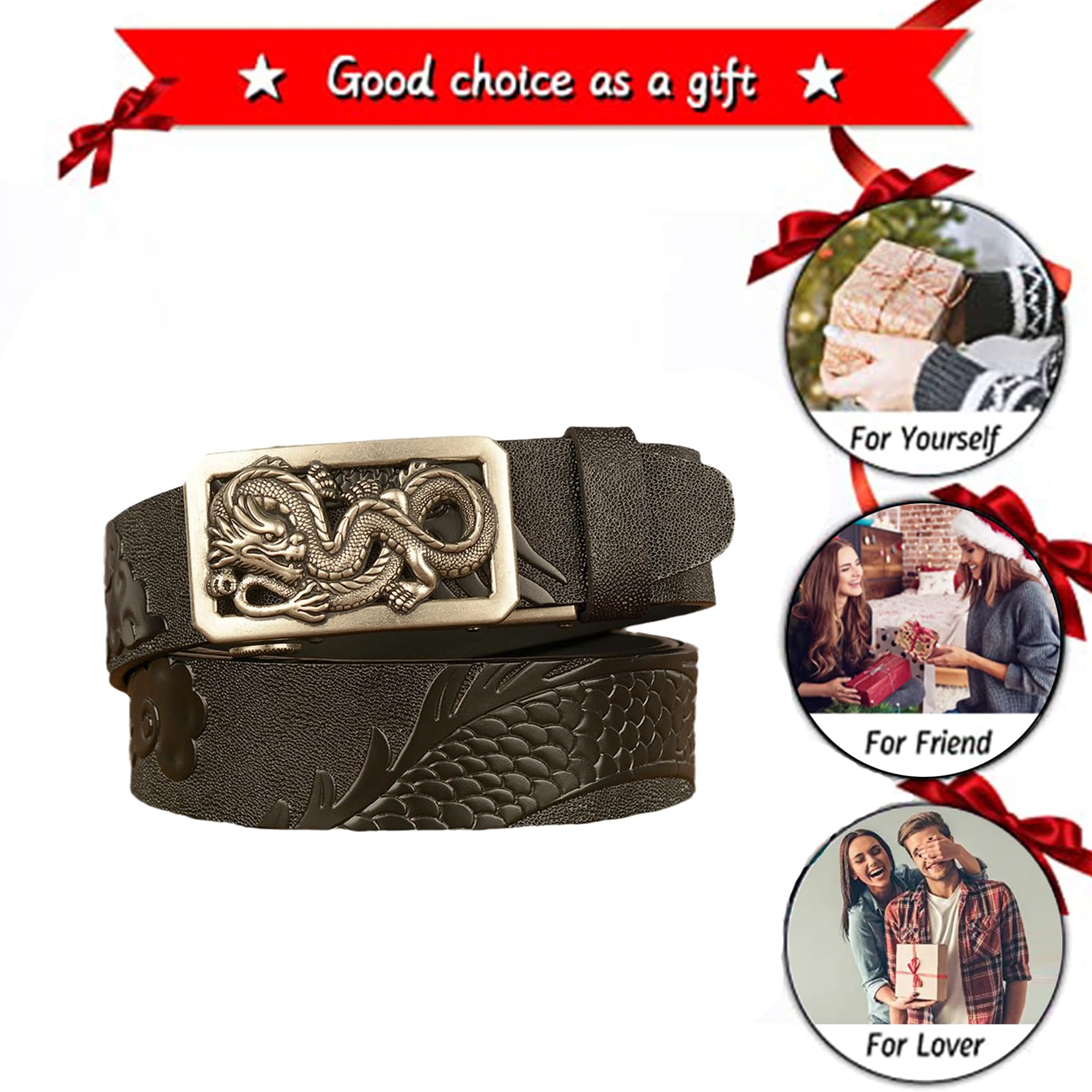 Cinturón De Trinquete Deslizante Moda - Hebilla Automática Ajustable Con Grabado Dragón For Uso Informal Y Estilo Vaquero Occidental