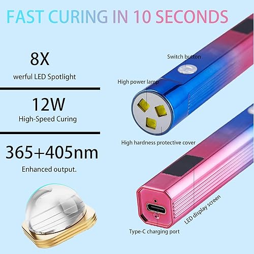 Miniatura 3 de MIOBLUE Lámpara de uñas LED UV de mano, secadora de uñas UV de 3 temporizadores para esmalte de gel, luz de uñas USB recargable inalámbrica, secado