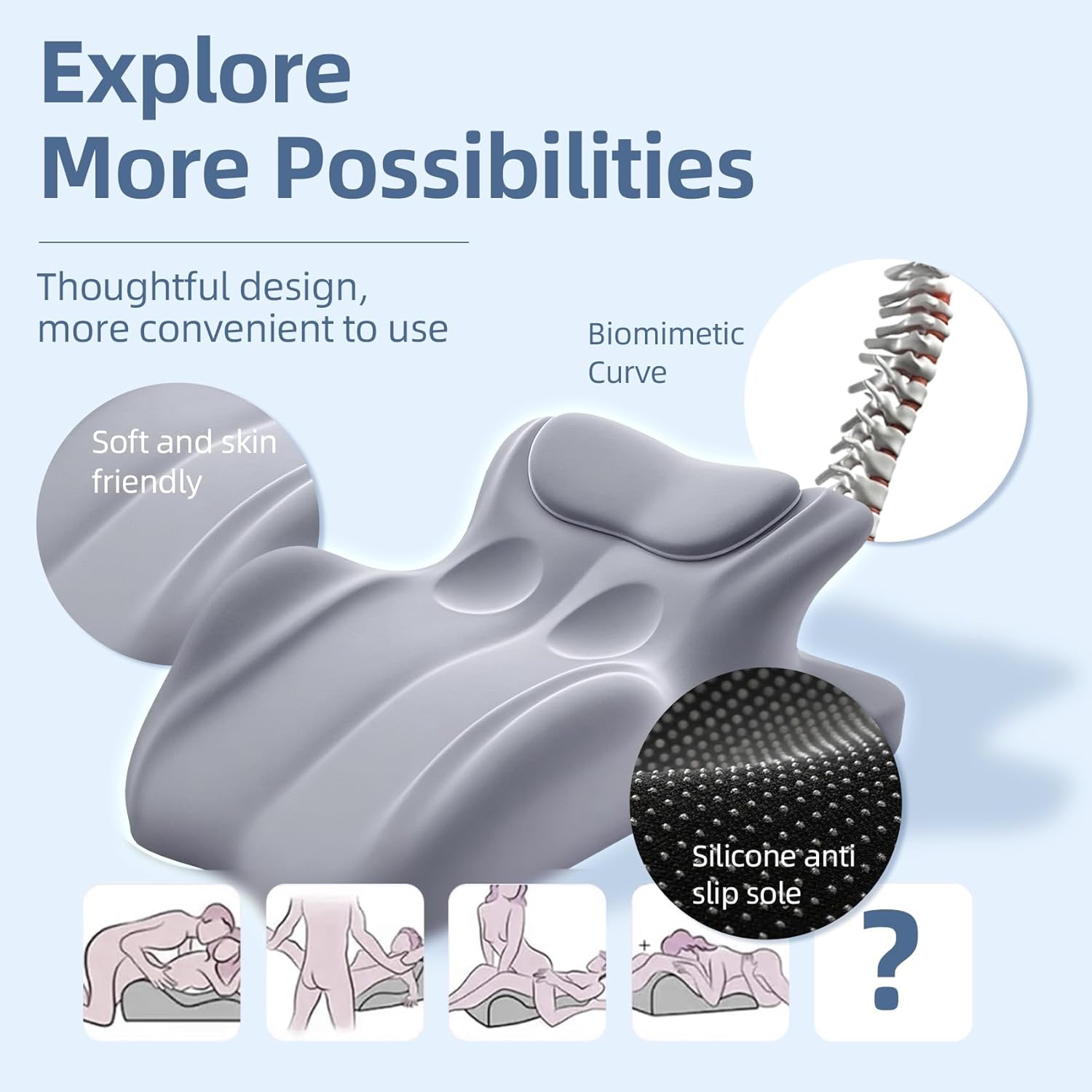 Ergonomic Memory Foam Wedge Pillow, 27 Degree Couples Pillow for Couples Sweet Spot Intimacy Pillows, Maintains Perfect 27 Angle Every Time, Firm Foam That Won’t Shift (Black)