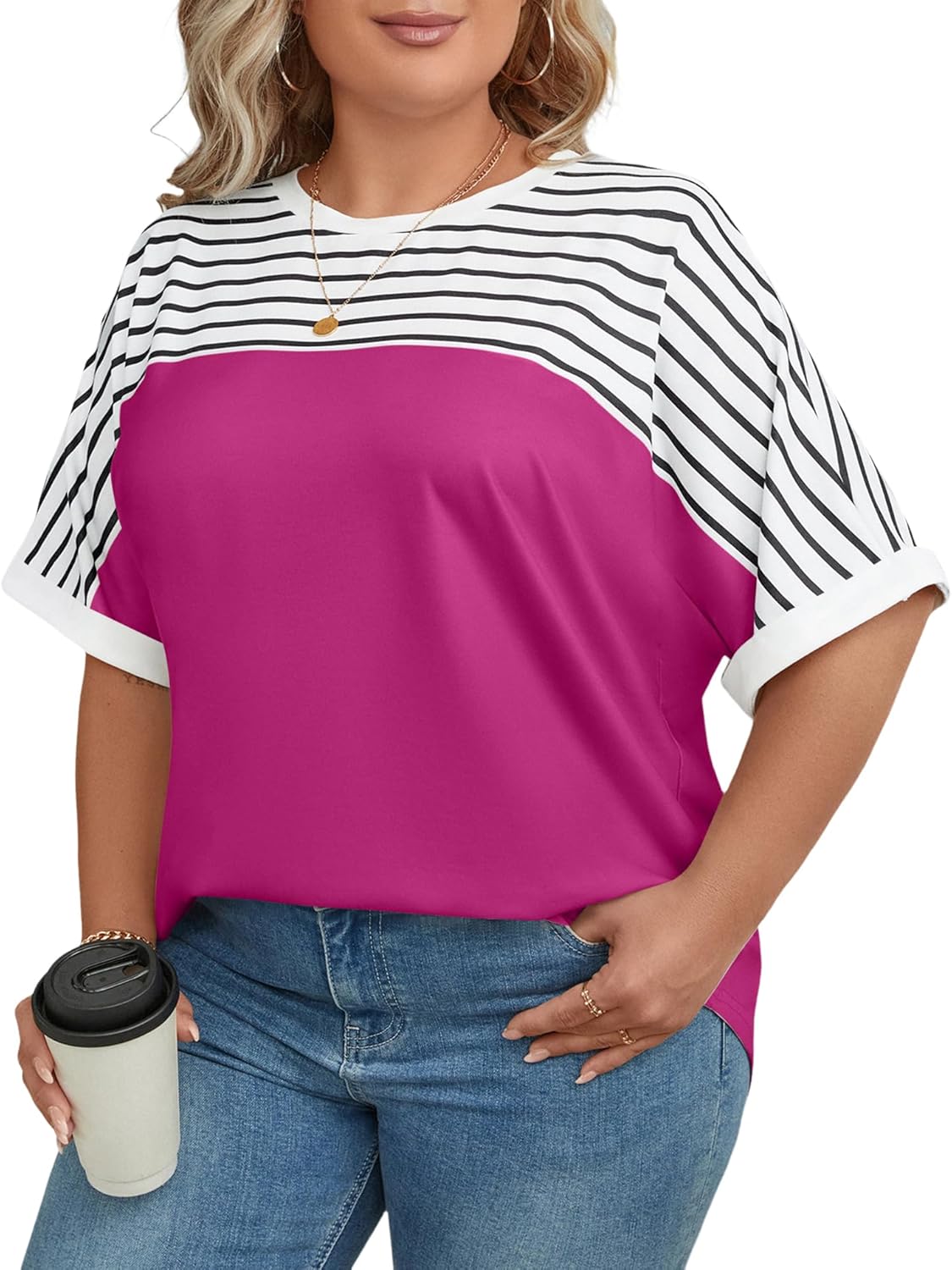 LUYAA Womens Plus Size Tops Short Sleeve Summer T-Shirts Crewneck Loose Casual Tunic Blouse L - 5XL - Image 4