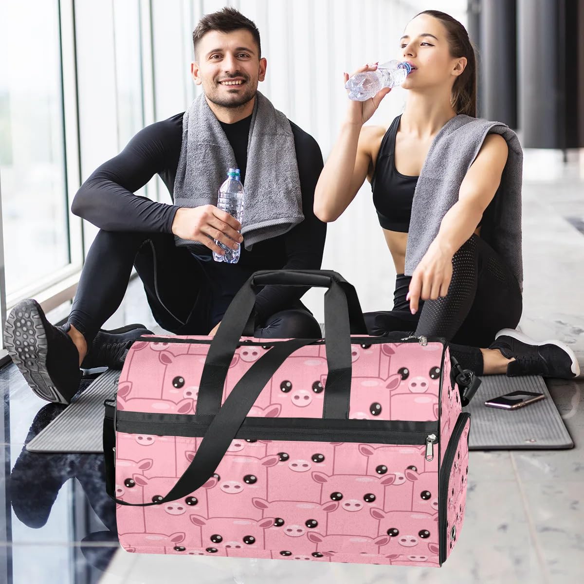 Animals Pig Decor Gym Bag for Women Duffle with Shoes Compartment Men Weekender Duffel Bags for Travel Sports Swimming Overnight Dance