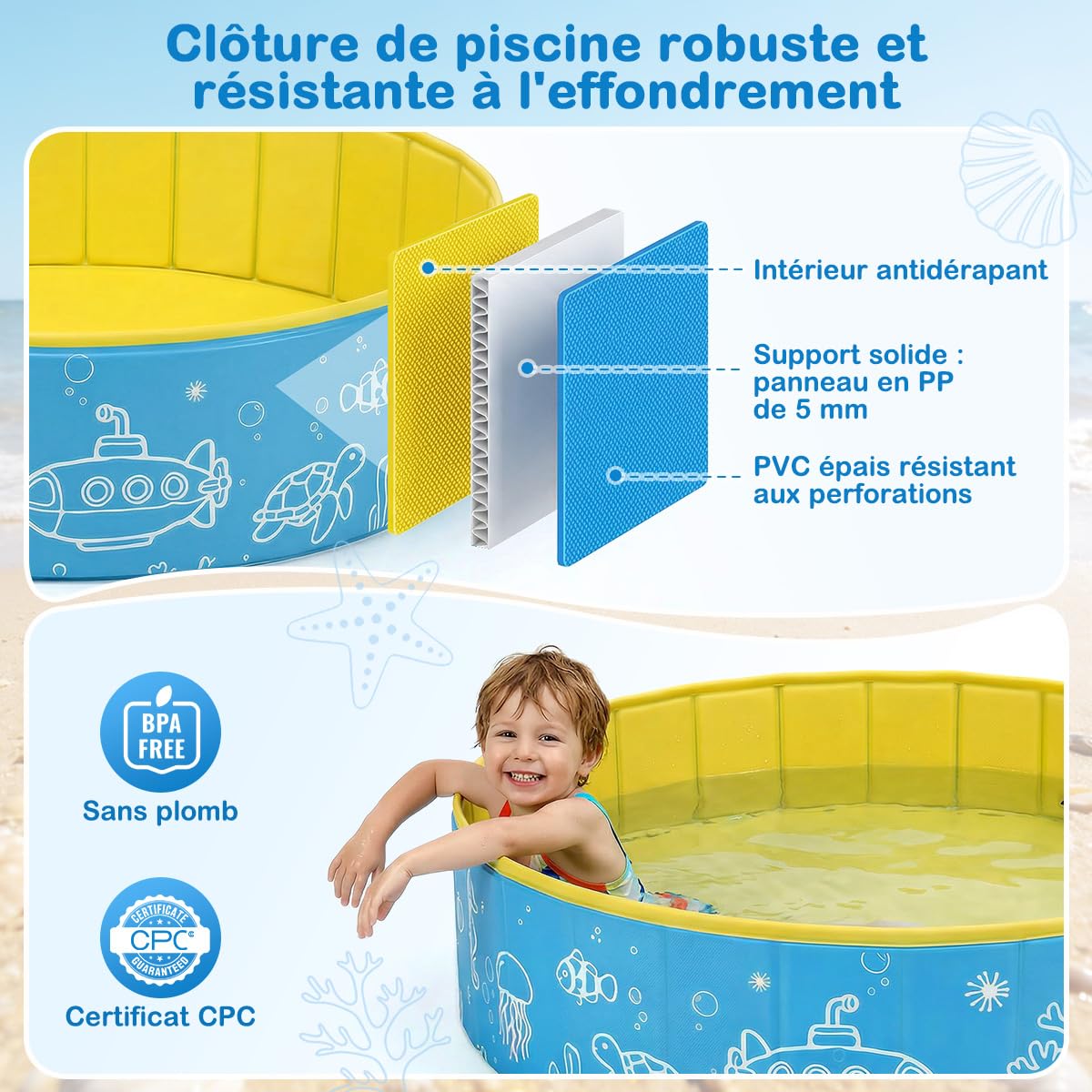 Piscine Pliable pour Enfants avec Toit Pare-Soleil et moustiquaire, Montage Rapide – 3-en-1 Piscine Portable pour bébé avec Ventilation, INCL. Sac de Transport pour Plage, Jardin, Camping et Voyages