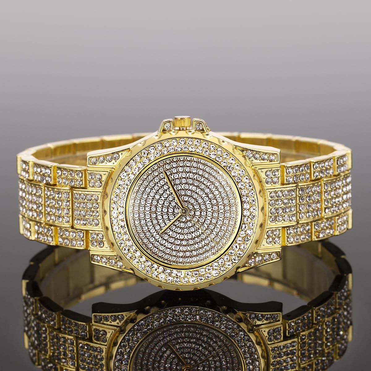 Orologio da polso da donna, con cinturino in acciaio inox, con numeri romani, analogico, al quarzo, in acciaio inox, con strass