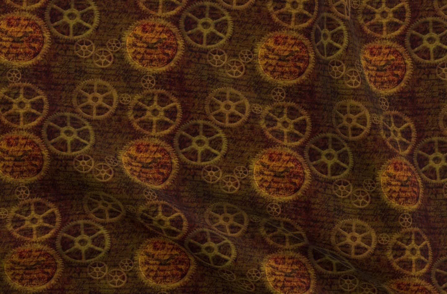 Spoonflower Fabric - Steampunk Science Fantasy Victorian Technology Gears Vintage Abstract Printed on Petal Signature Cotton Fabric Fat Quarter - Sewing Quilting Apparel Crafts Decor