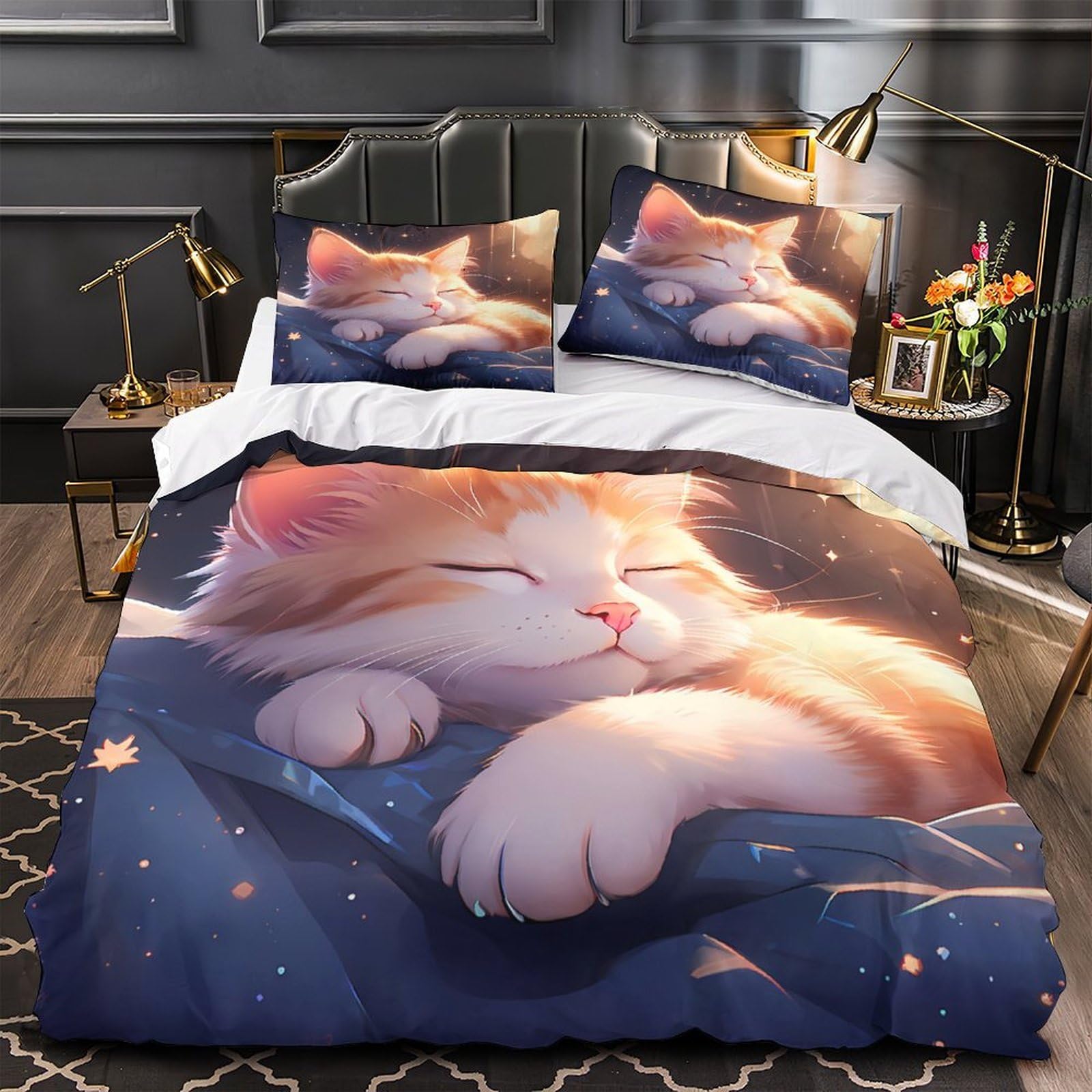 Housse de couette anti-tache chaton mignon lit double Super King