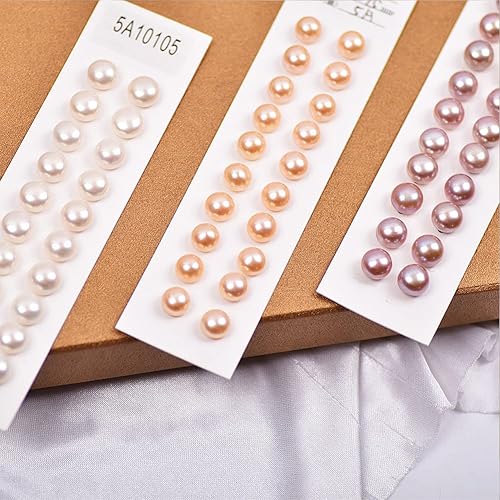 Miniatura 6 de Magik 5A, 10 pares de cuentas sueltas de agua dulce reales de 0.236 a 0.394 pulgadas, parte trasera plana, medio perforadas (0.236-0.256 in, blanco)