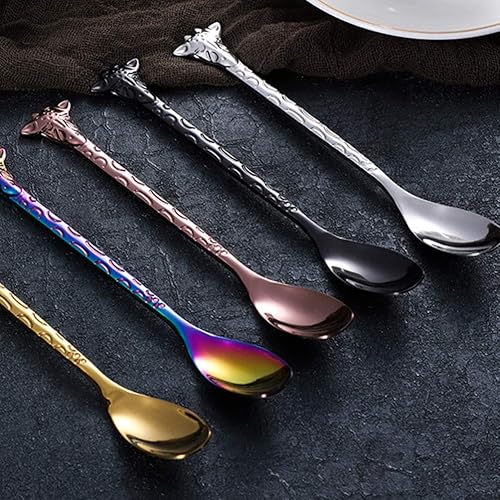 Miniatura 6 de Juego de 2 cucharas y tenedores de postre de acero inoxidable con diseño de dibujos animados para pastel de café y aperitivos, uso en el hogar y en