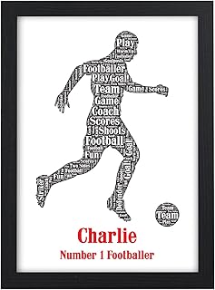 Footballer Gifts for Boys, Son, Grandson, Nephew, Him - Personalised Number One Footballer Birthday Christmas Gifts for Boys - Boys Football Striker Bedroom Wall Art Print