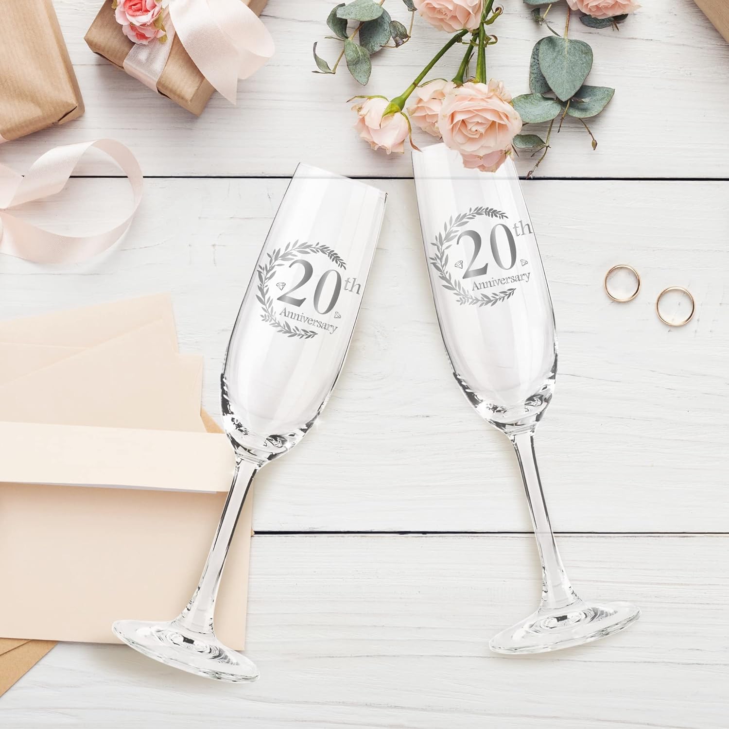 20th Anniversary Champagne Flutes, Wedding Gifts Anniversary for Couple, 20th Wedding Anniversary Champagne Flutes Glasses Set of 2, Couple gifts, 20th Anniversary for Couples Gift - Image 4