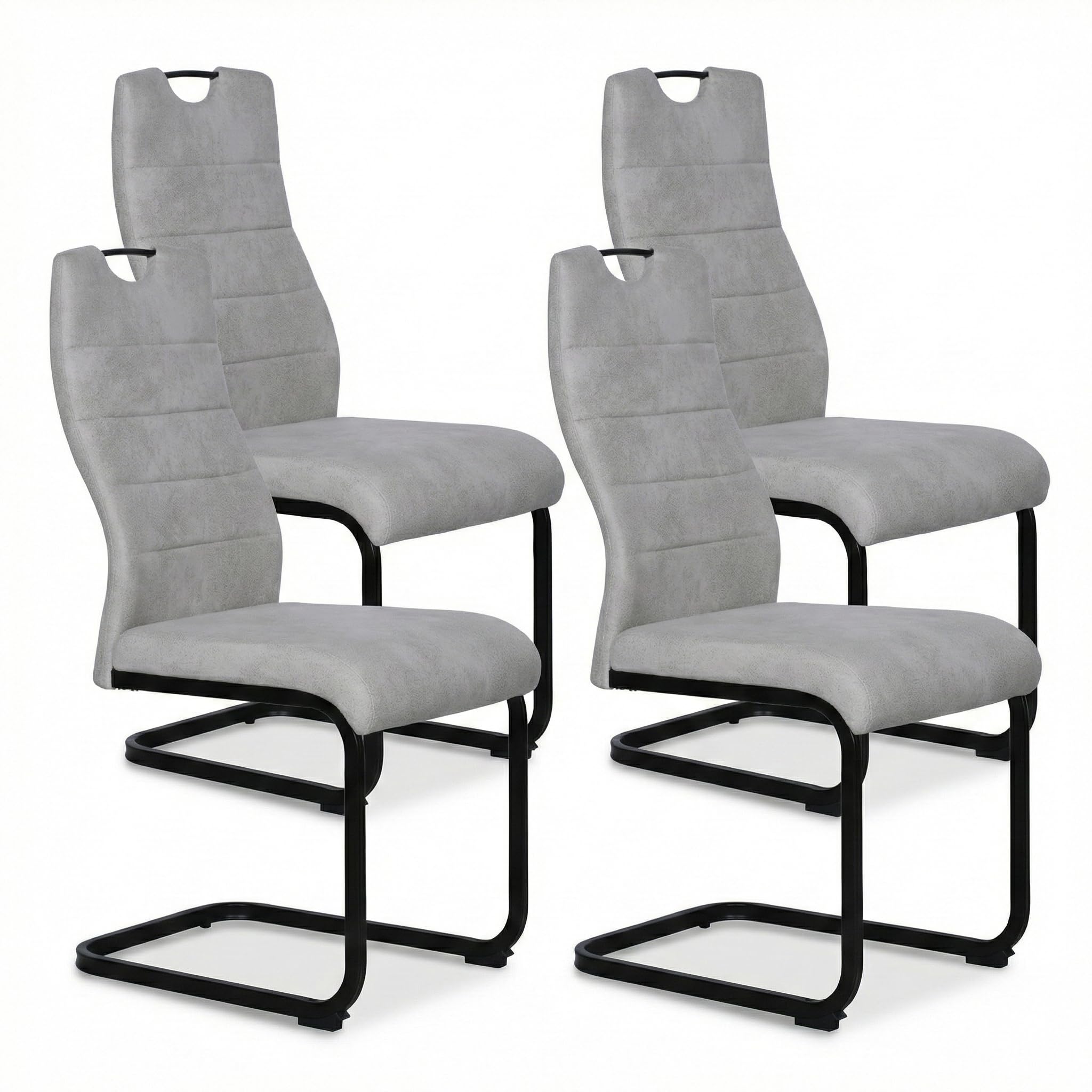 JIEXI Esszimmerstühle 4er Set, Freischwinger Schwingstuhl, Hohe Rückenlehne, Wohnzimmerstuhl 150kg belastbar, Moderner Designstuhl für Esszimmer Küche, Grau