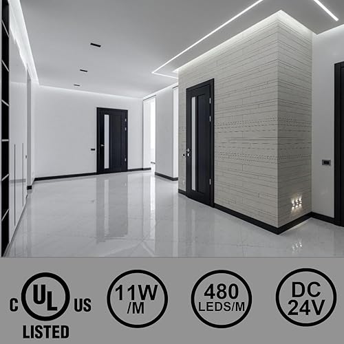 Miniatura 2 de COB - Tira de luces LED, tiras de luz flexibles con certificación UL, 16.4 ft, 3000 K, blanco cálido, 55 W, 2400 LED CC 24 V para dormitorio,