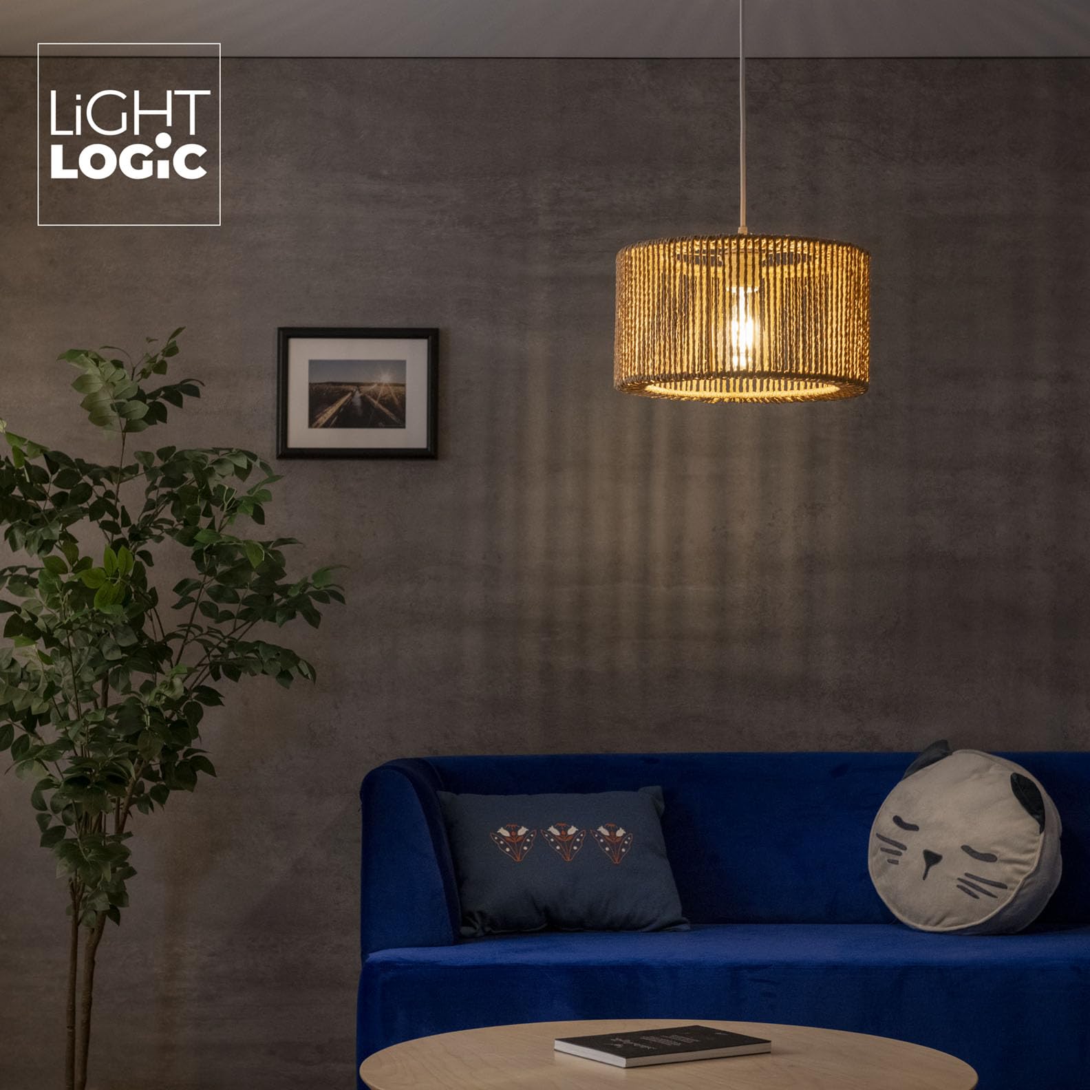 Suspension ARILAS – Lampe pendant de style bohème pour salle à manger avec douille E27 et abat-jour beige – Élégante suspension tressée pour salon et chambre – Plafonnier au design raffiné