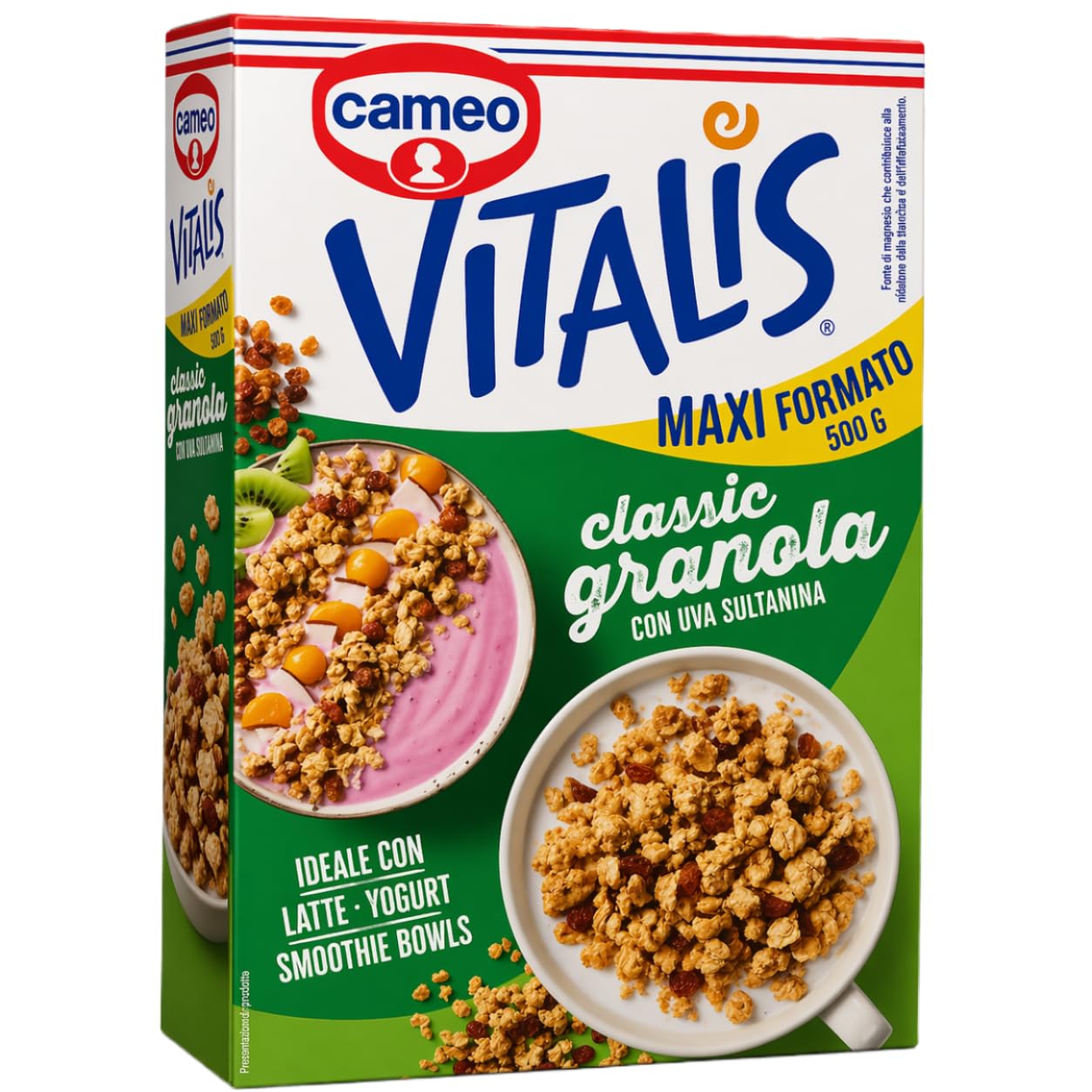 6X Cameo Vitalis Granola Classic con Uva Sultanina– Cereali Croccanti per Colazione Ricchi di Fibre, Ideali con Latte e Yogurt 500g