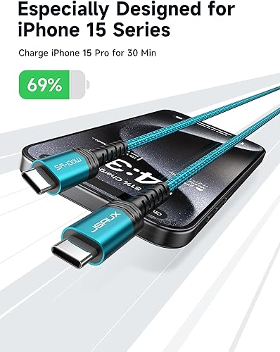 Vista 11 de JSAUX Cable USB C a USB C de 100 W para iPhone 17, cable de carga USBC tipo C 5A de carga rápida compatible con iPhone 17 Air 16 15 Pro Max Samsung