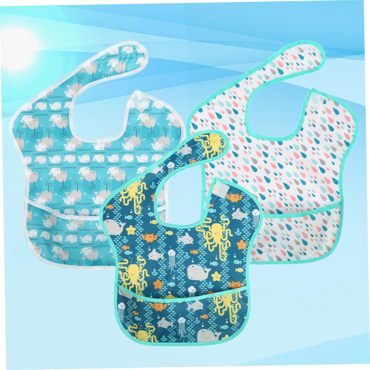 ibasenice 9stücke Teiliges Lätzchen Wasserdichtem Material Mit Cartoon-muster Kleiner Oktopus Kleine Regentropfen Kleiner Wal Spucktuch Für Neugeborene Und Kleinkinder Einfach Anzulegen