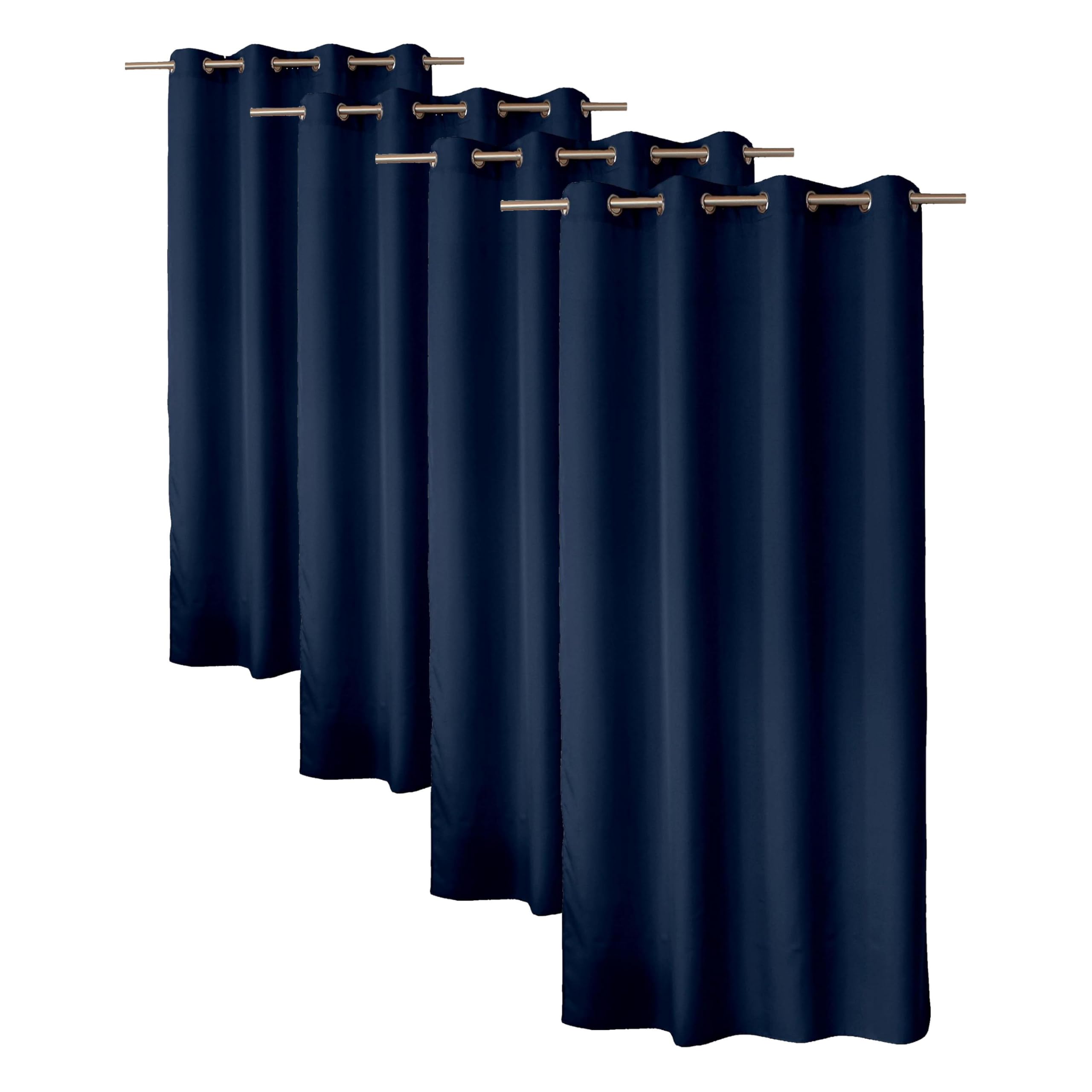 ED ENJOY HOME Rideau Décoratif à Œillets argentés, 140x240 cm, Bleu Marine, 100% Polyester, Satiné, Collection Basic (Lot de 4)