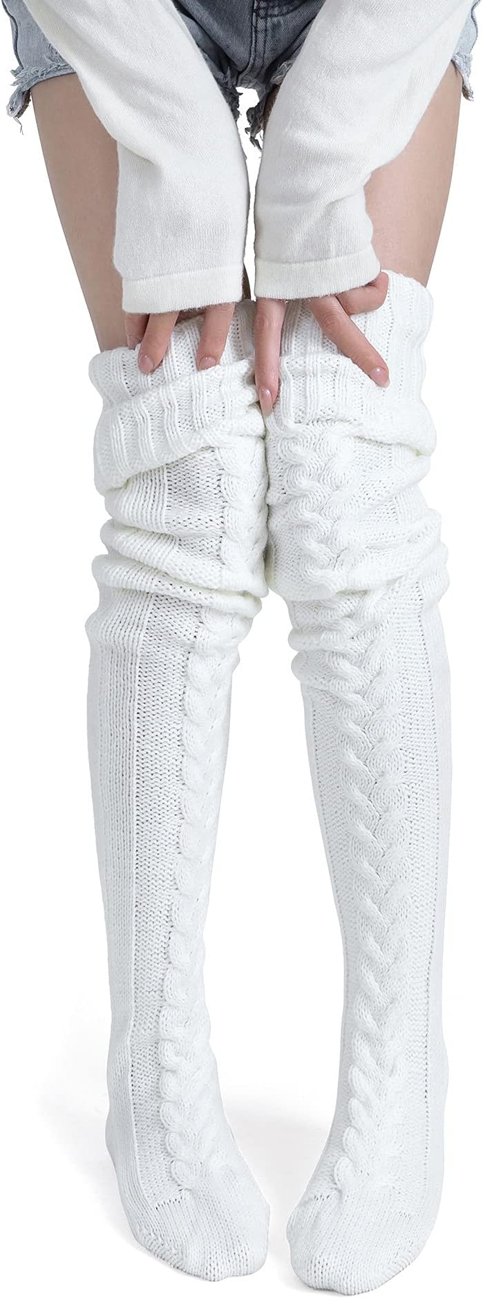 Women's Thigh High Socks Over the Knee Cable Knit Boot Socks, Long Warm Fashion Leg Warmers Winter