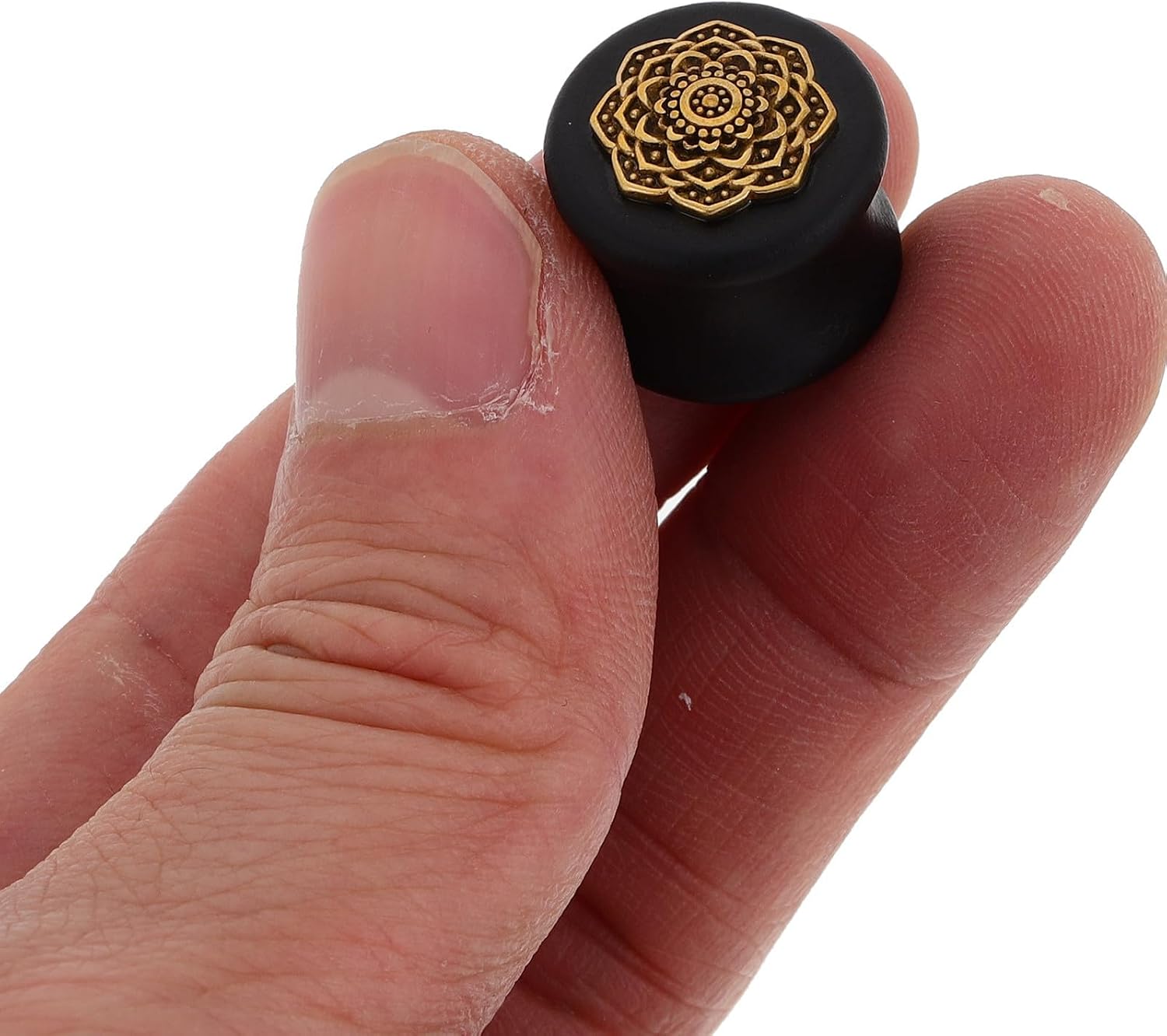 1 Pair Wooden Ear Tunnels 12mm Mandala Flower Coffee