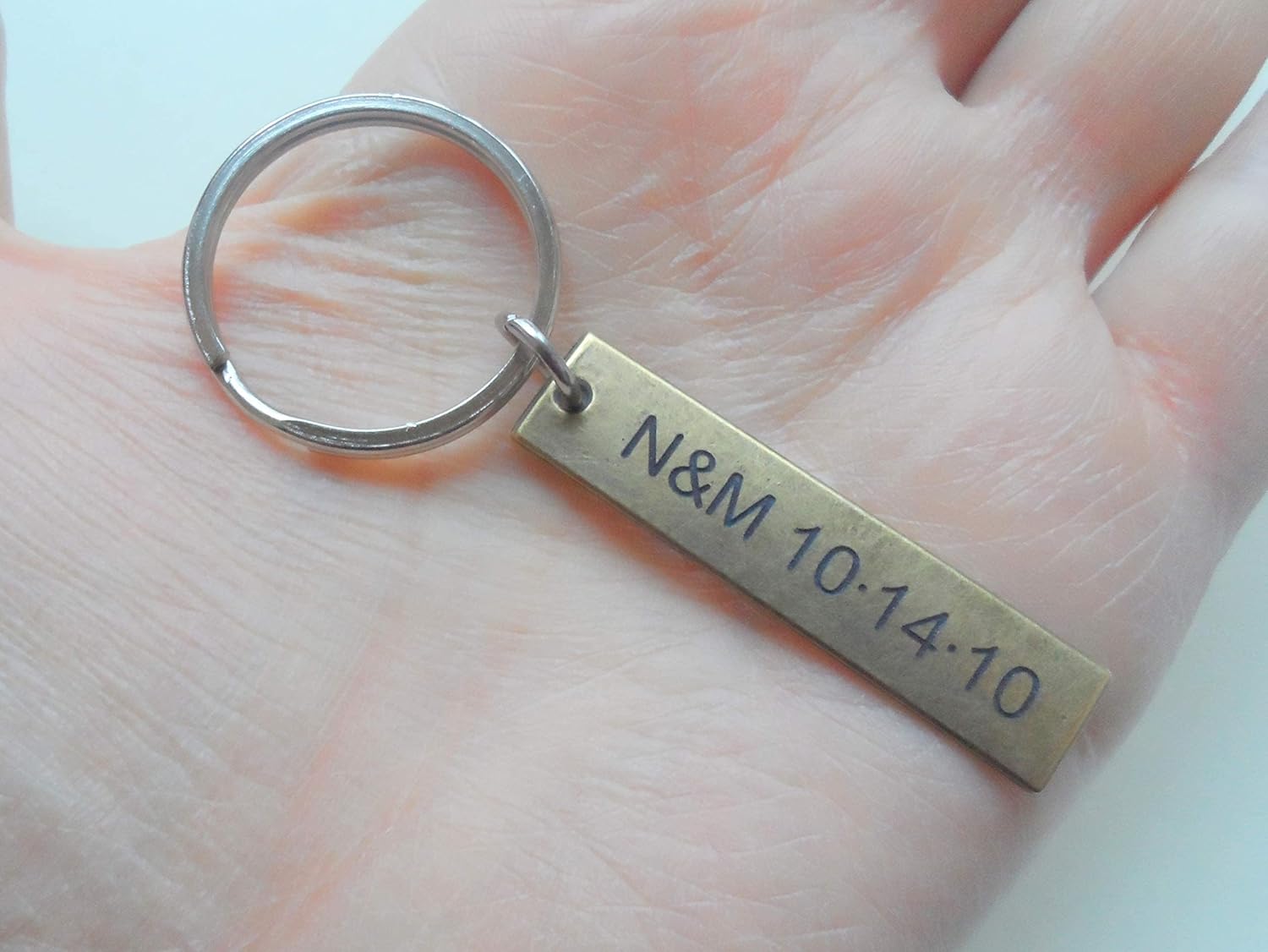 Custom Personalized Small Bronze Tag Keychain Engraved, Anniversary, For Husband, Wife, Boyfriend, Girlfriend Key Chain, Customized Couples Keychain - Image 4