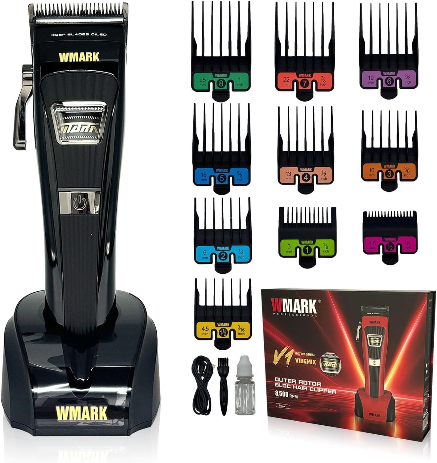 WMARK NG-V1 プロフェッショナル バリカン 1台 WMARK NG-V1 Professional Hair Clipper, 8500 RPM Outer Rotor BLDC