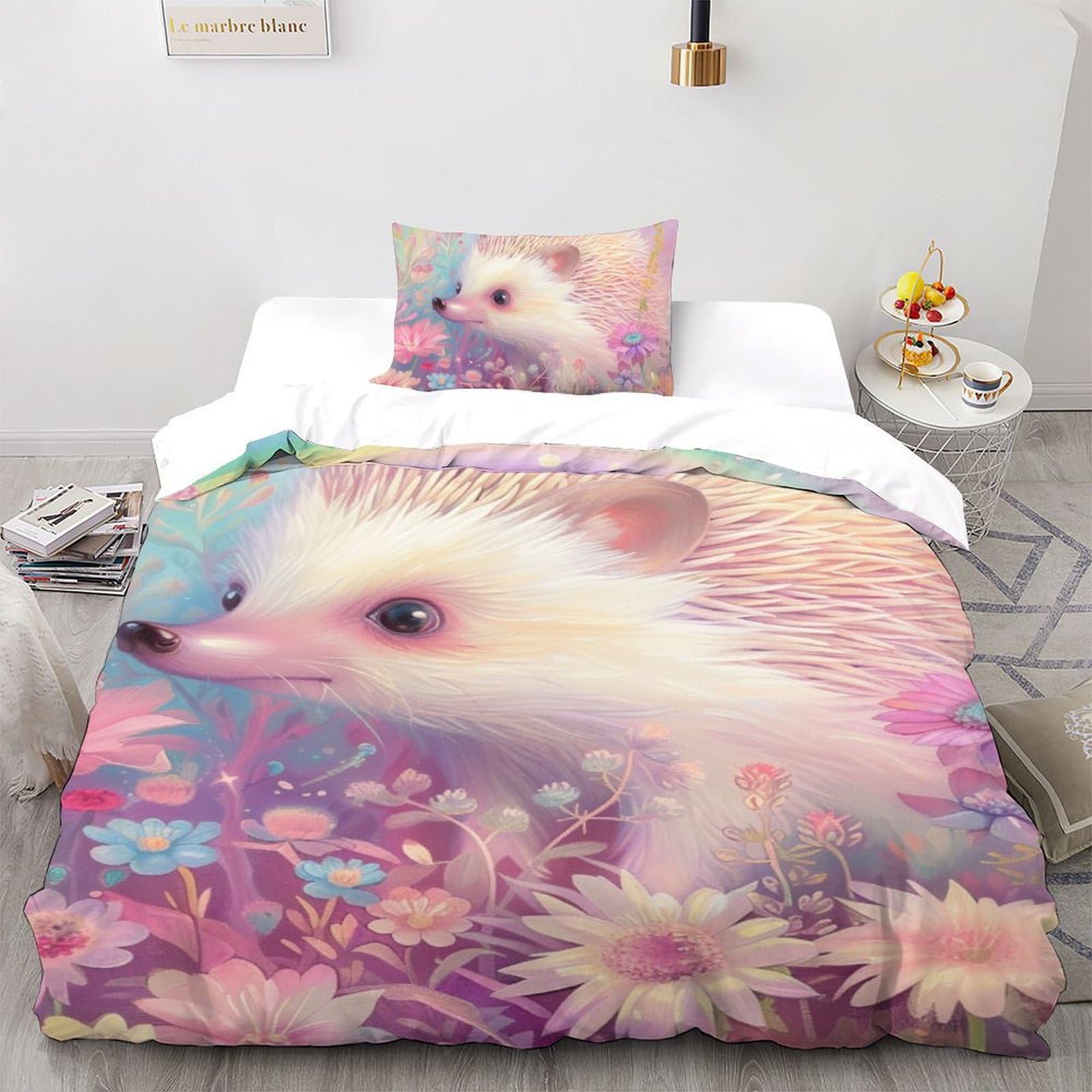 Housse de couette hérisson rose facile à laver avec fermeture éclair 135x200