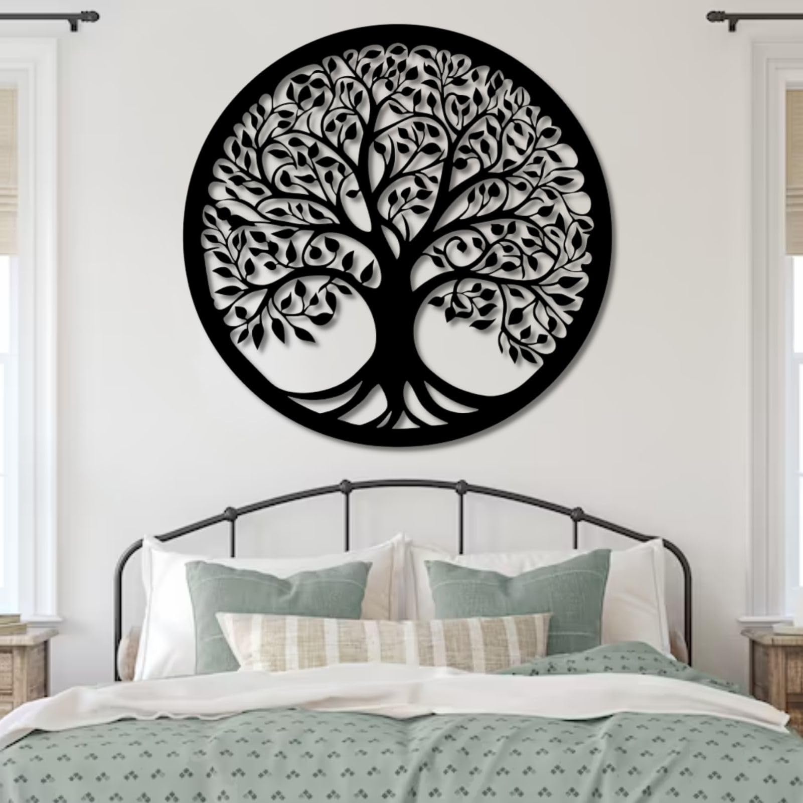 Arte de pared de árbol de la vida, decoración de pared de árbol de la vida, arte de pared de árbol de metal, decoración de pared de árbol genealógico, decoración de pared de metal negro grande para