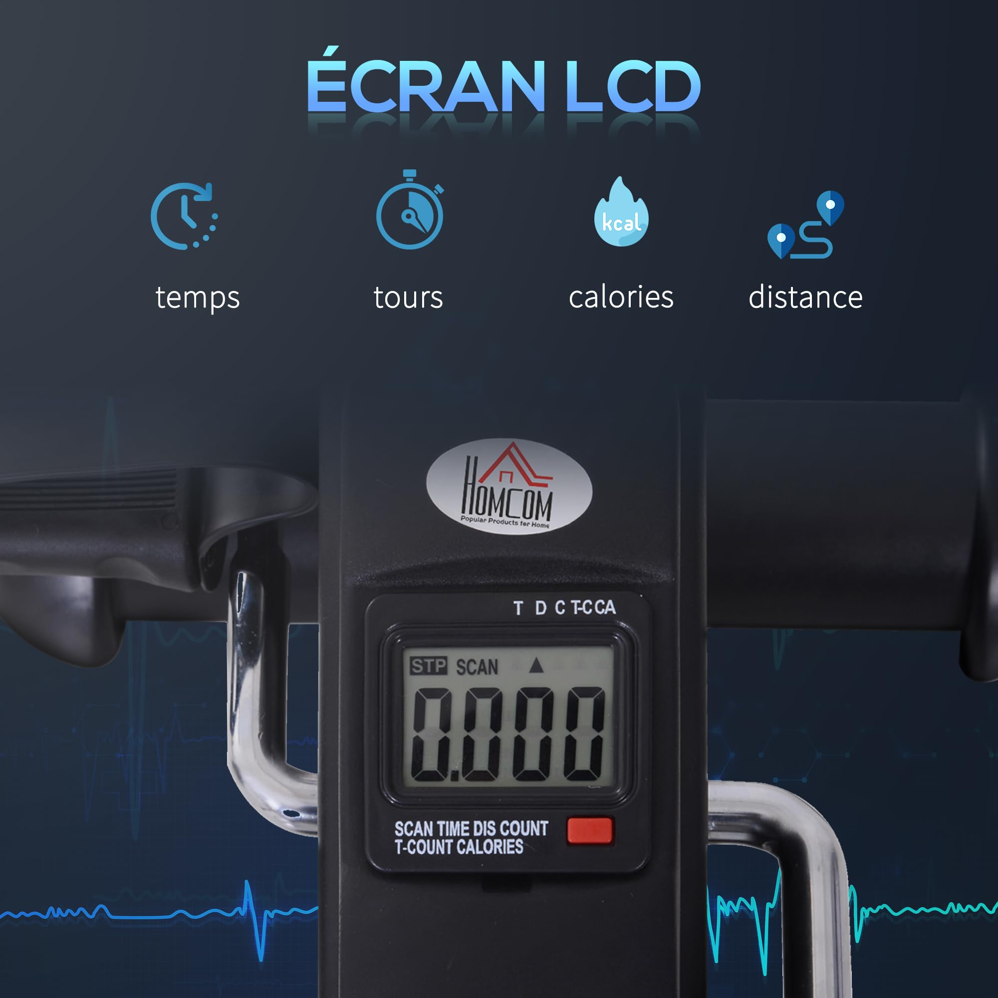 HOMCOM Mini vélo d'appartement bras jambes fitness écran LCD 35x40x31 cm noir