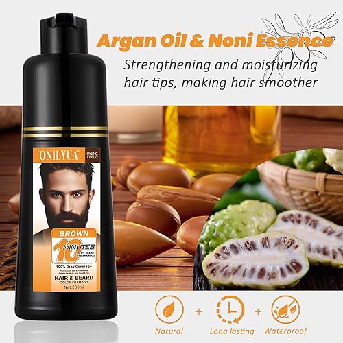 Miniatura 5 de Tinte para barba para hombre, champú de tinte de barba marrón para cobertura de cabello gris, retoque de raíz, 3 en 1, color de cabello más simple