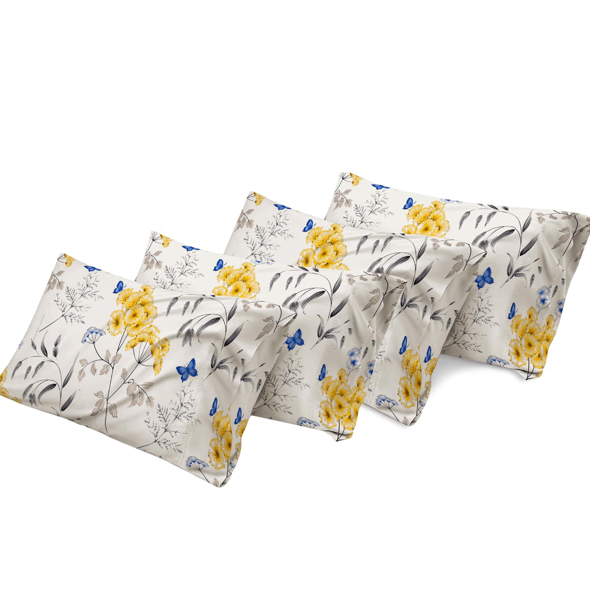 100% Egyptian Cotton Pillowcases Pack of 4 | 400 Thread Count Luxury Floral Pillow Covers | Cooling Breathable Soft Cotton Pillow Cases | Hotel Quality Bed Linen | Machine Washable
