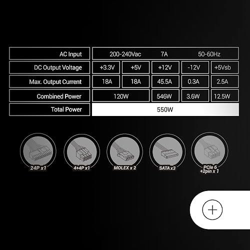 Mars Gaming MPIII550P, ATX-Netzteil 550W, 5 Jahre Garantie, APFC, 120 mm FDB-Lüfter AI-RPM, SMD-Technologien, Japanische 105º-Kondensatoren, Ummantelte Premium-Kabel, Schwarz - 6