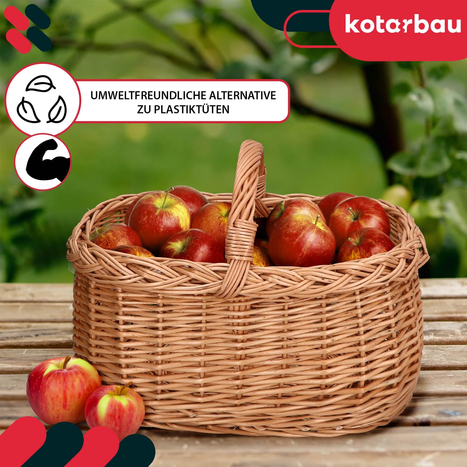 KOTARBAU® Henkelkorb Weidengeflecht für Einkauf in Naturfarbe Geräumig und Komfortabel