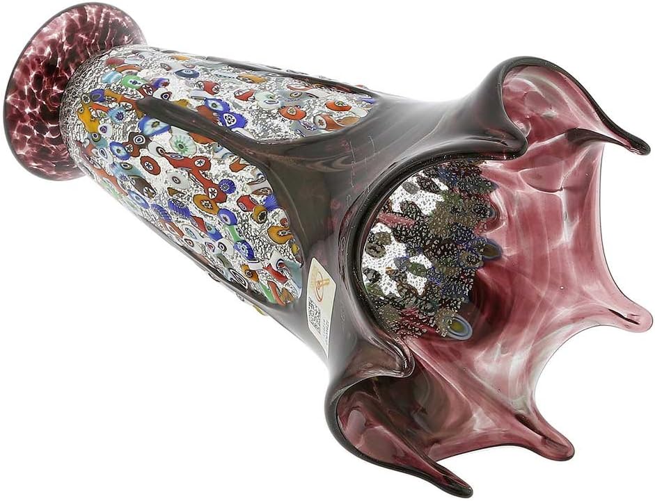 GlassOfVenice Murano Glass Millefiori Fazzoletto Vase - Silver Purple