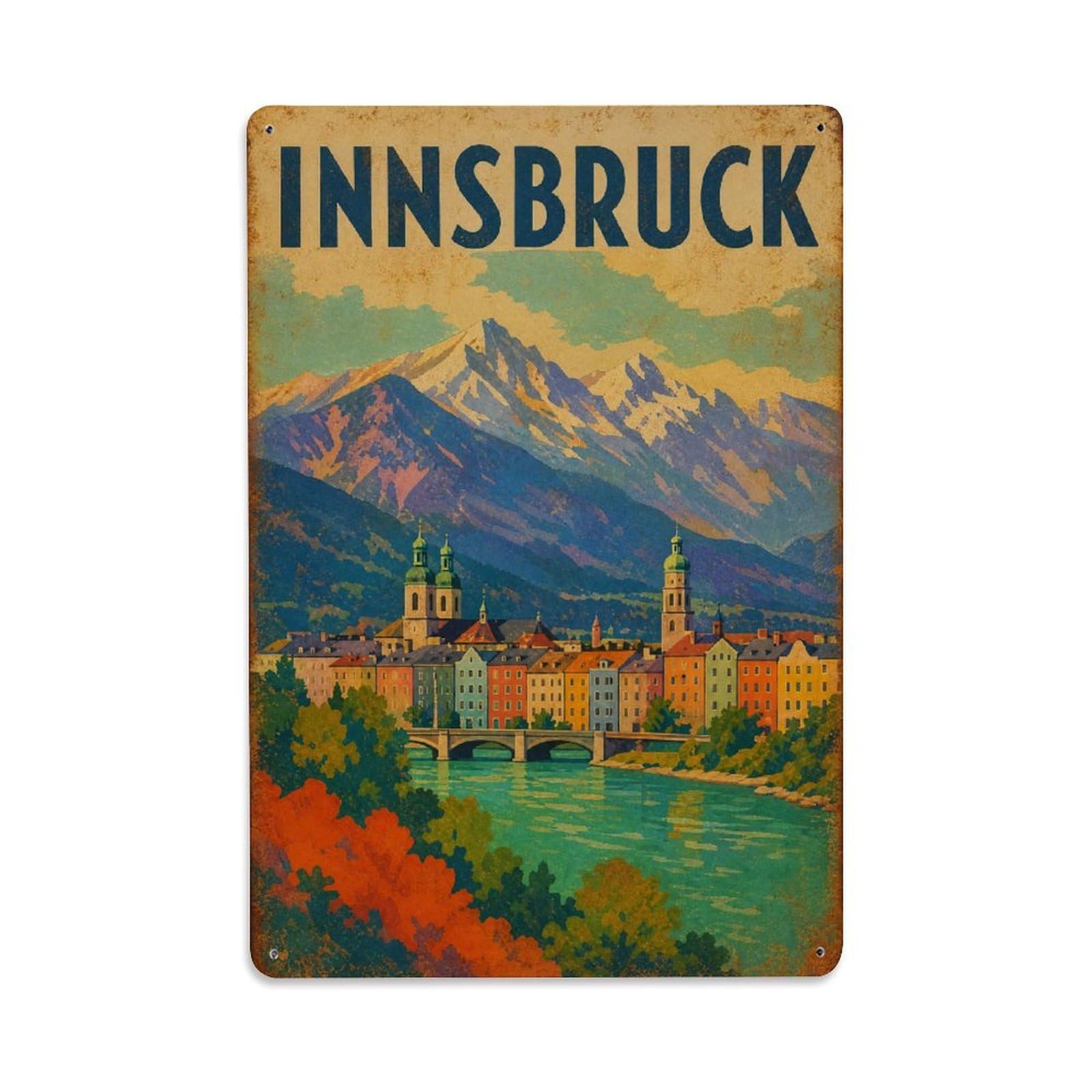 Huiyhb 8X12inch(20X30cm) Vintage Travel Innsbruck Scenic Vista Austria Metal Tin Sign